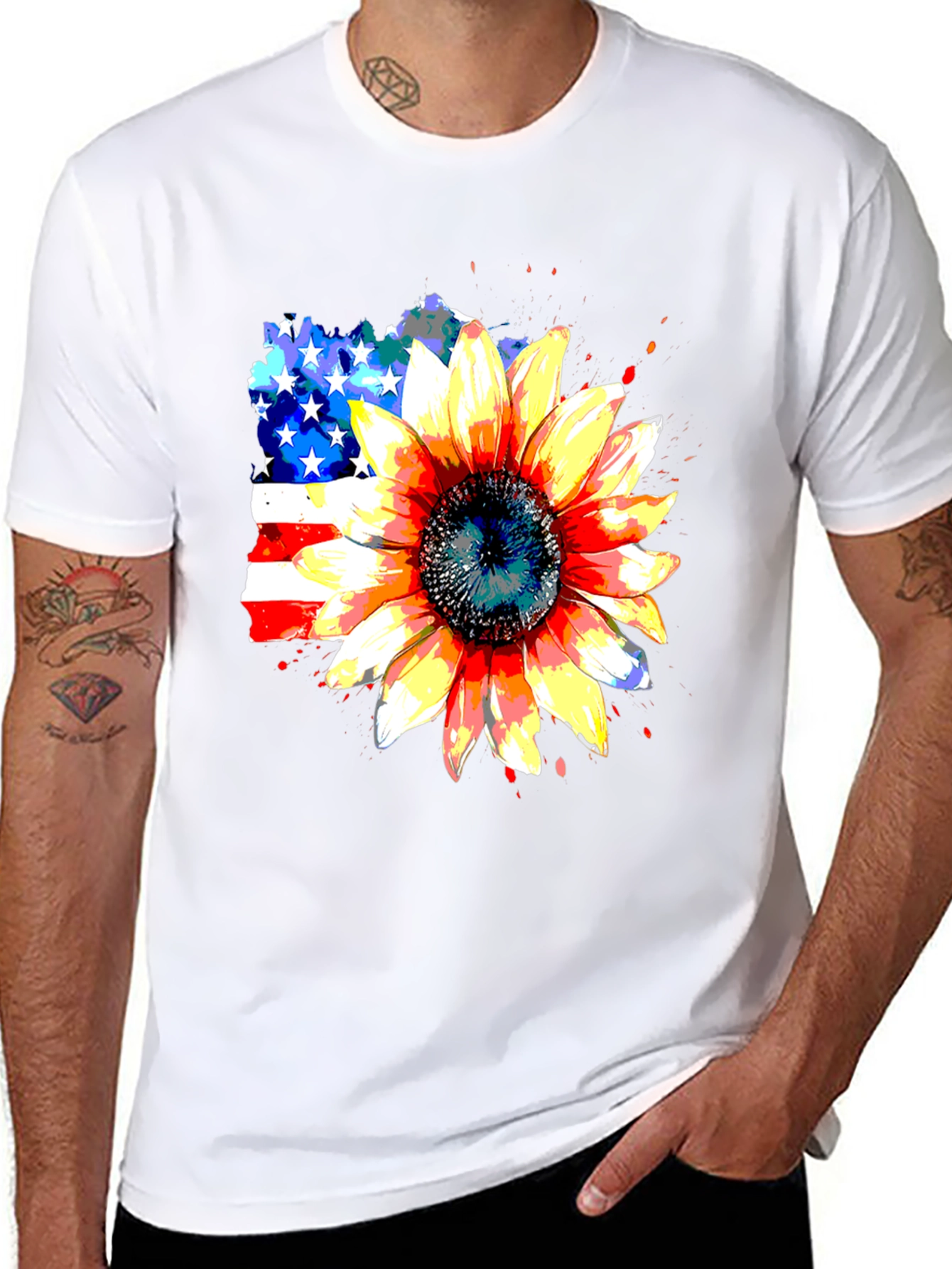 Sunflower & USA Flag Graphic Tee