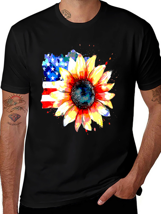 Sunflower & USA Flag Graphic Tee
