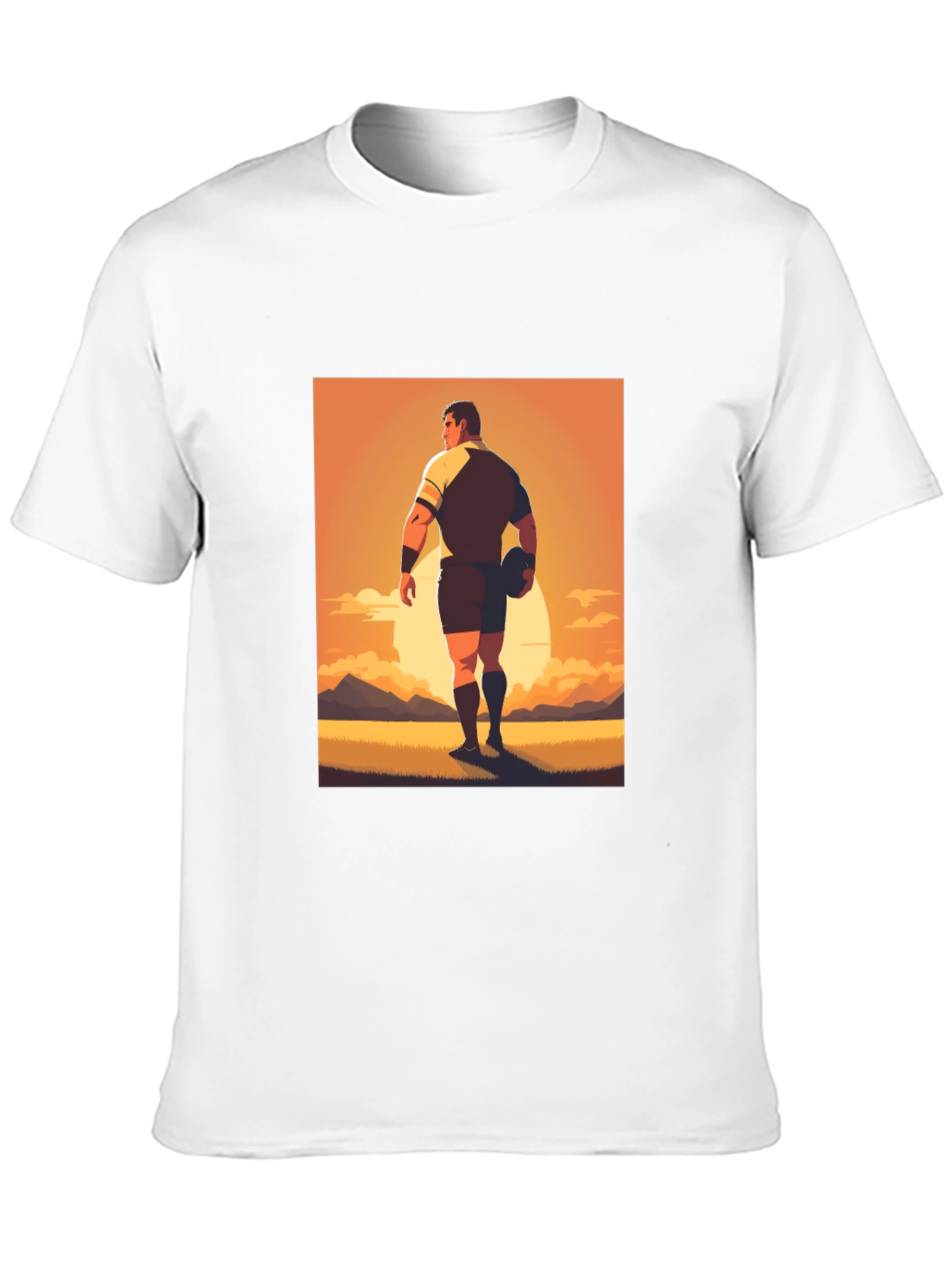 Rugby Player Graphic Tee - Black Cotton Shirt
