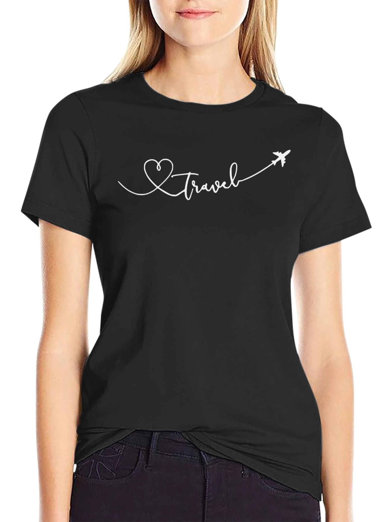 Travel Heart Graphic Tee - Black Cotton T-Shirt