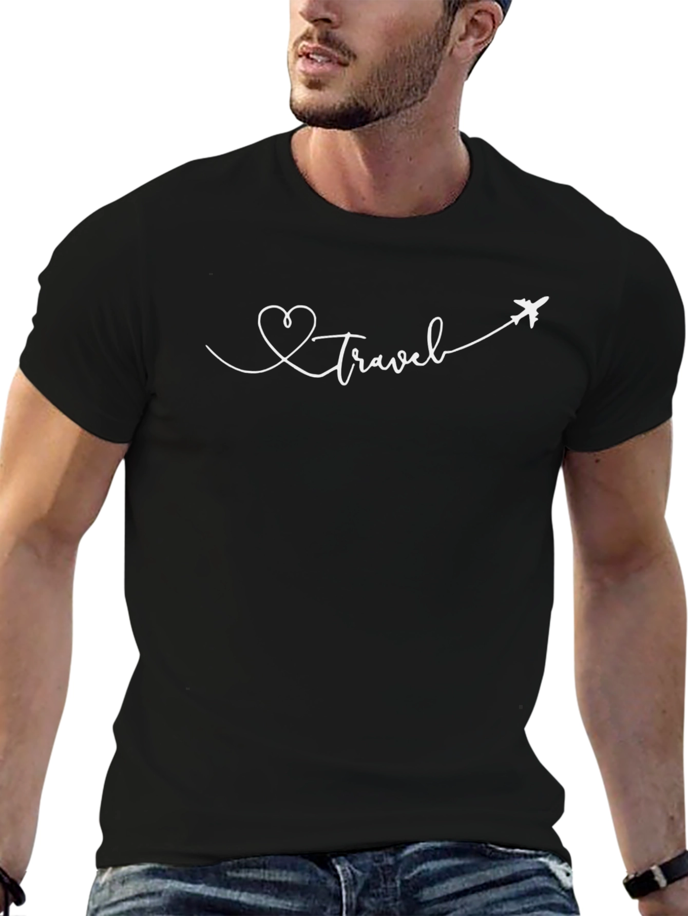 Travel Heart Graphic Tee - Black Cotton T-Shirt