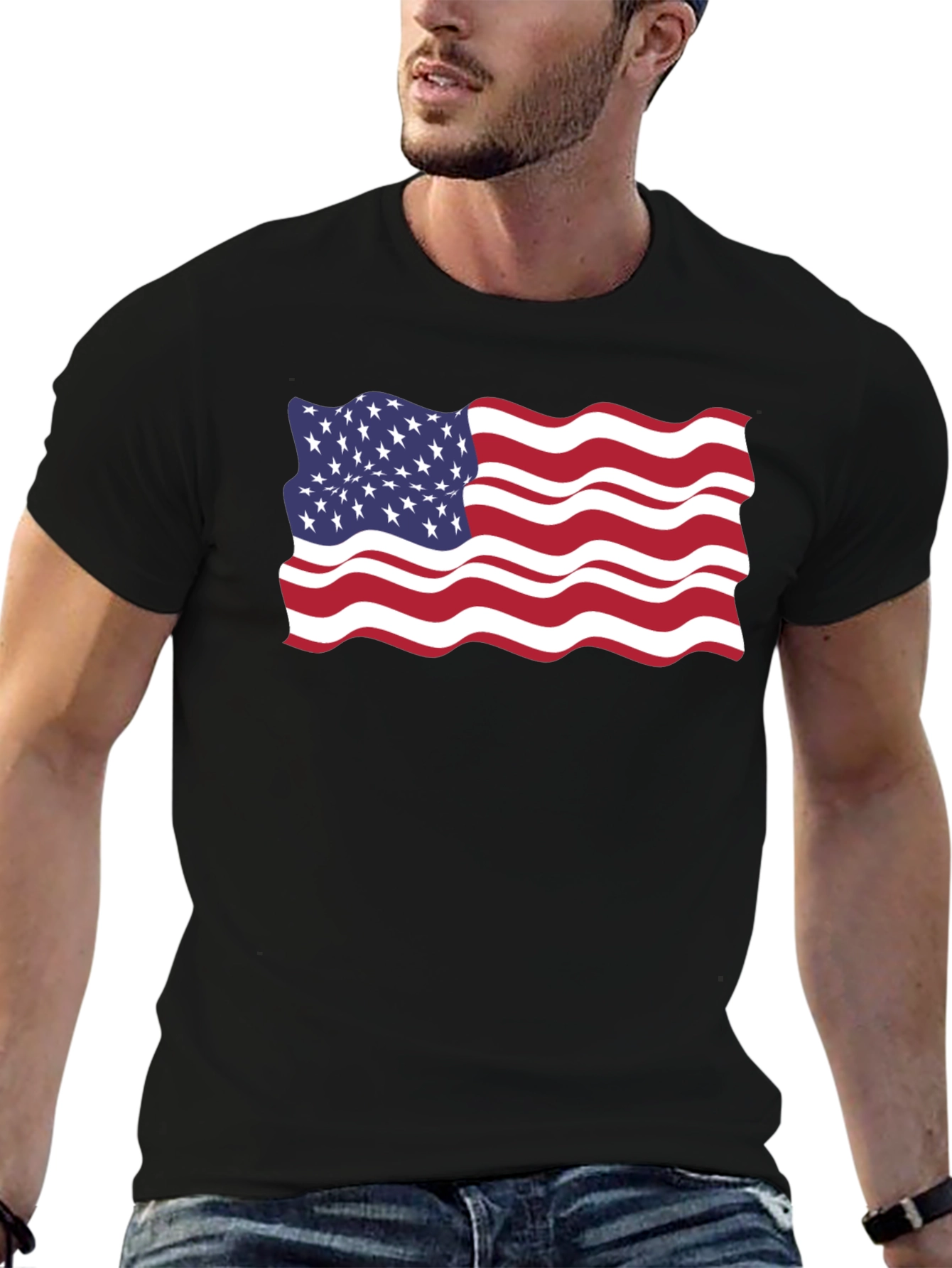 American Flag Wavy Graphic Tee - Patriotic Style