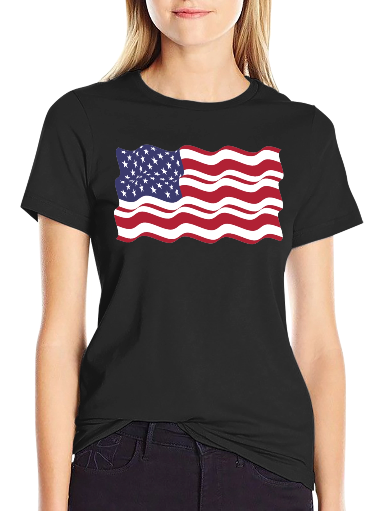 American Flag Wavy Graphic Tee - Patriotic Style