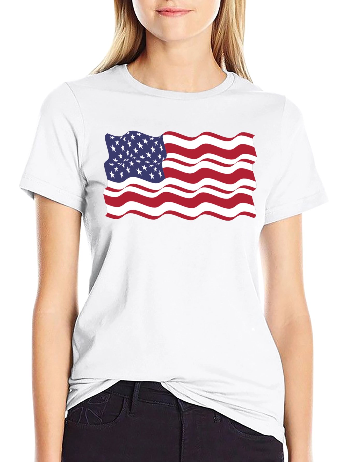 American Flag Wavy Graphic Tee - Patriotic Style