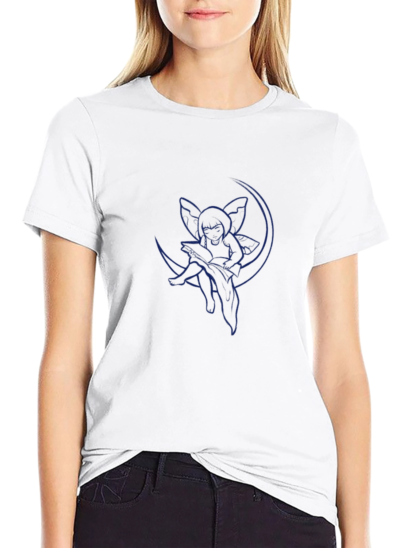Whimsical Moon Fairy T-Shirt - Black