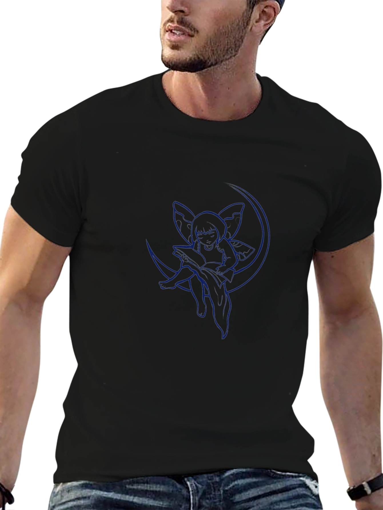 Whimsical Moon Fairy T-Shirt - Black