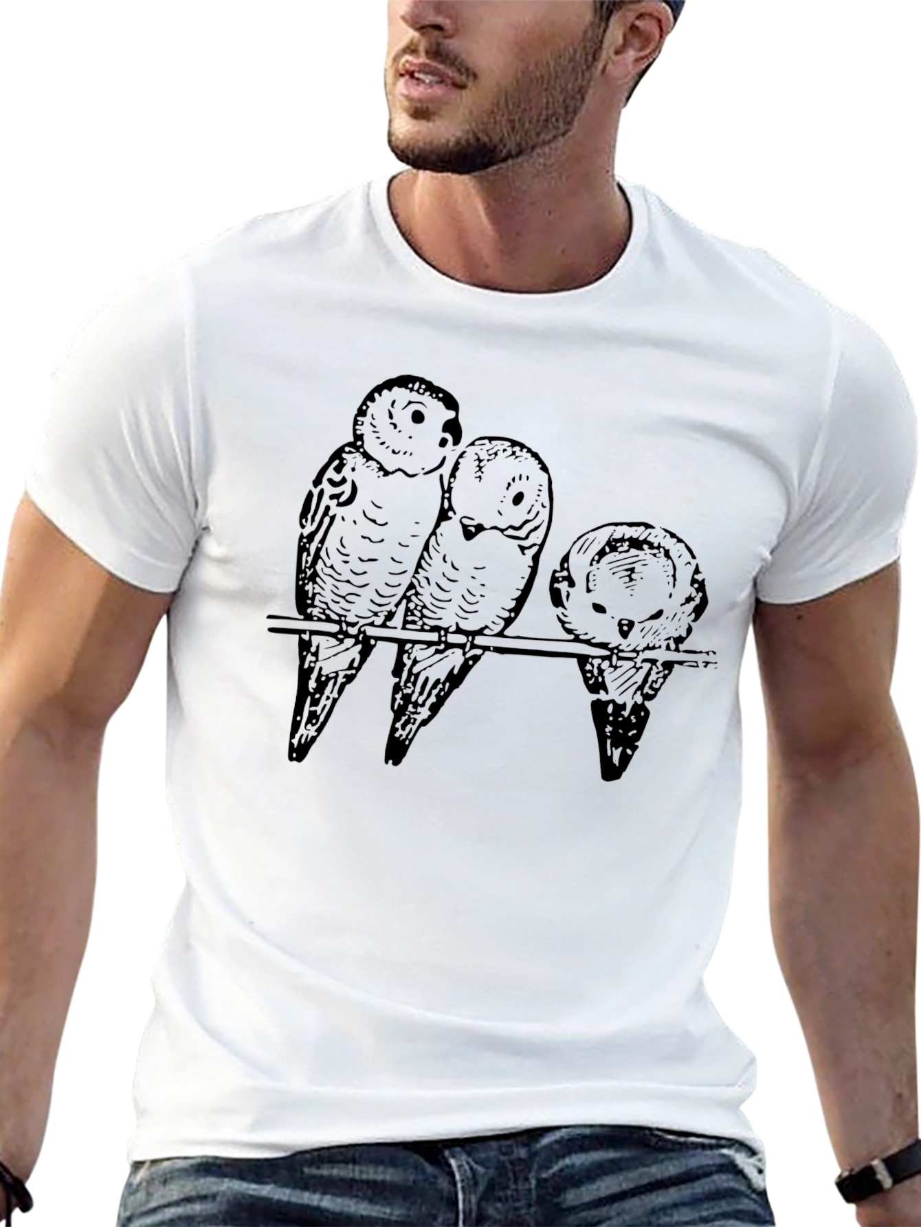 Three Birds on Branch Graphic T-Shirt