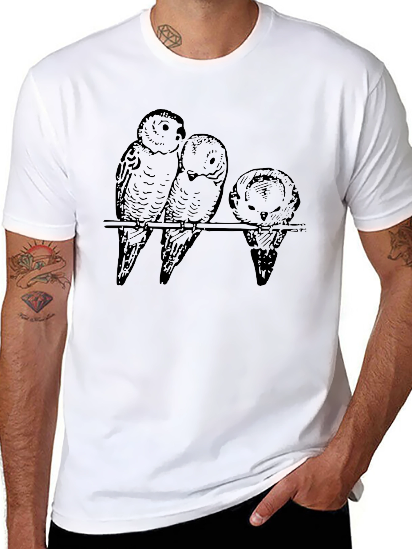 Three Birds on Branch Graphic T-Shirt