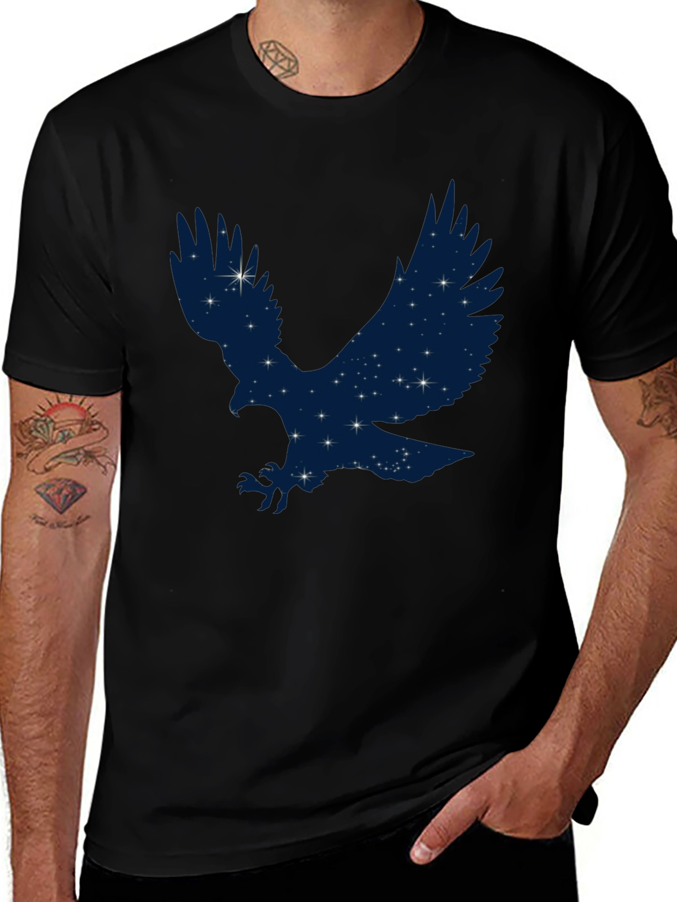 Starry Eagle Graphic Tee - Soft Black Cotton T-Shirt
