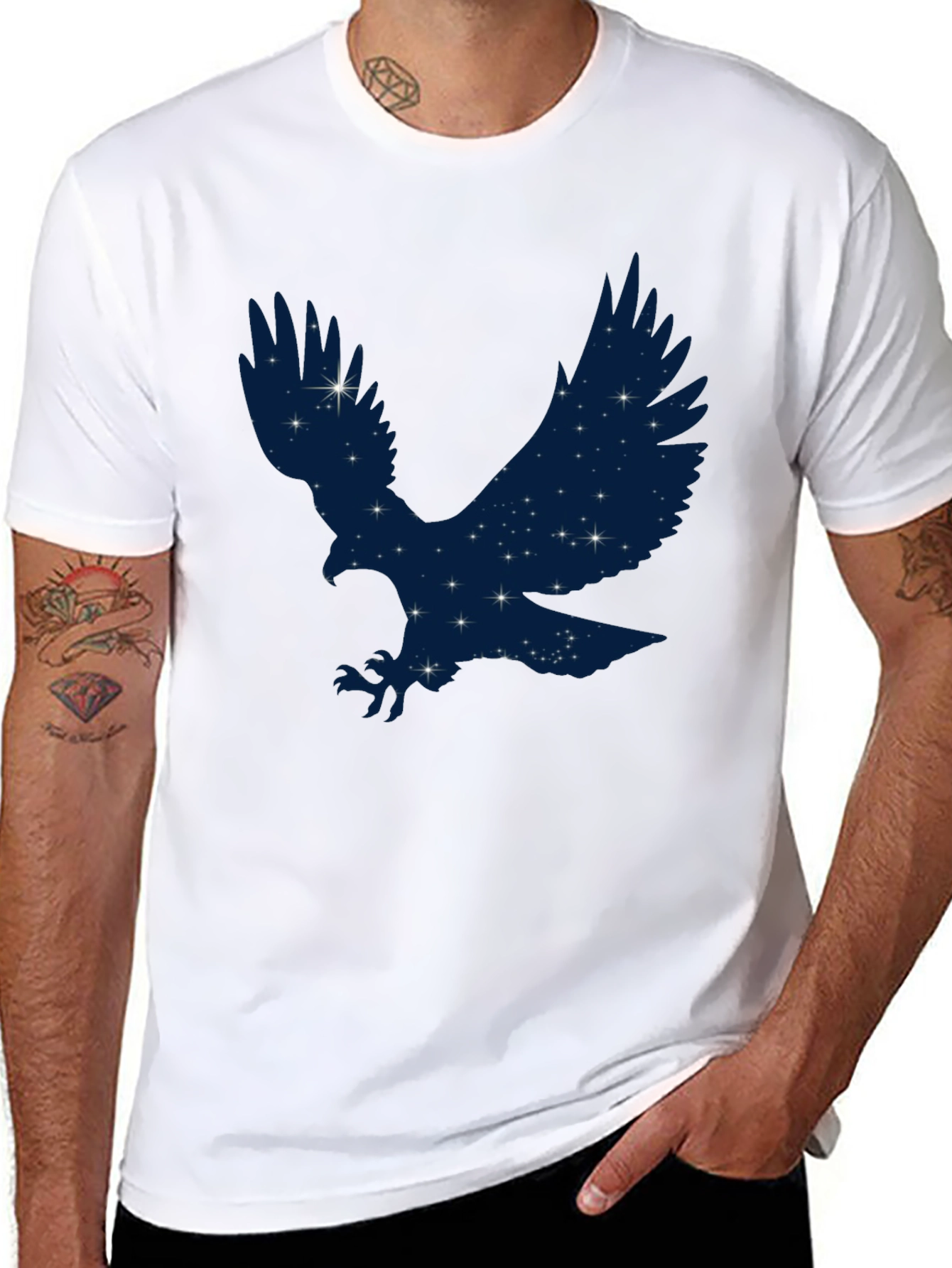 Starry Eagle Graphic Tee - Soft Black Cotton T-Shirt