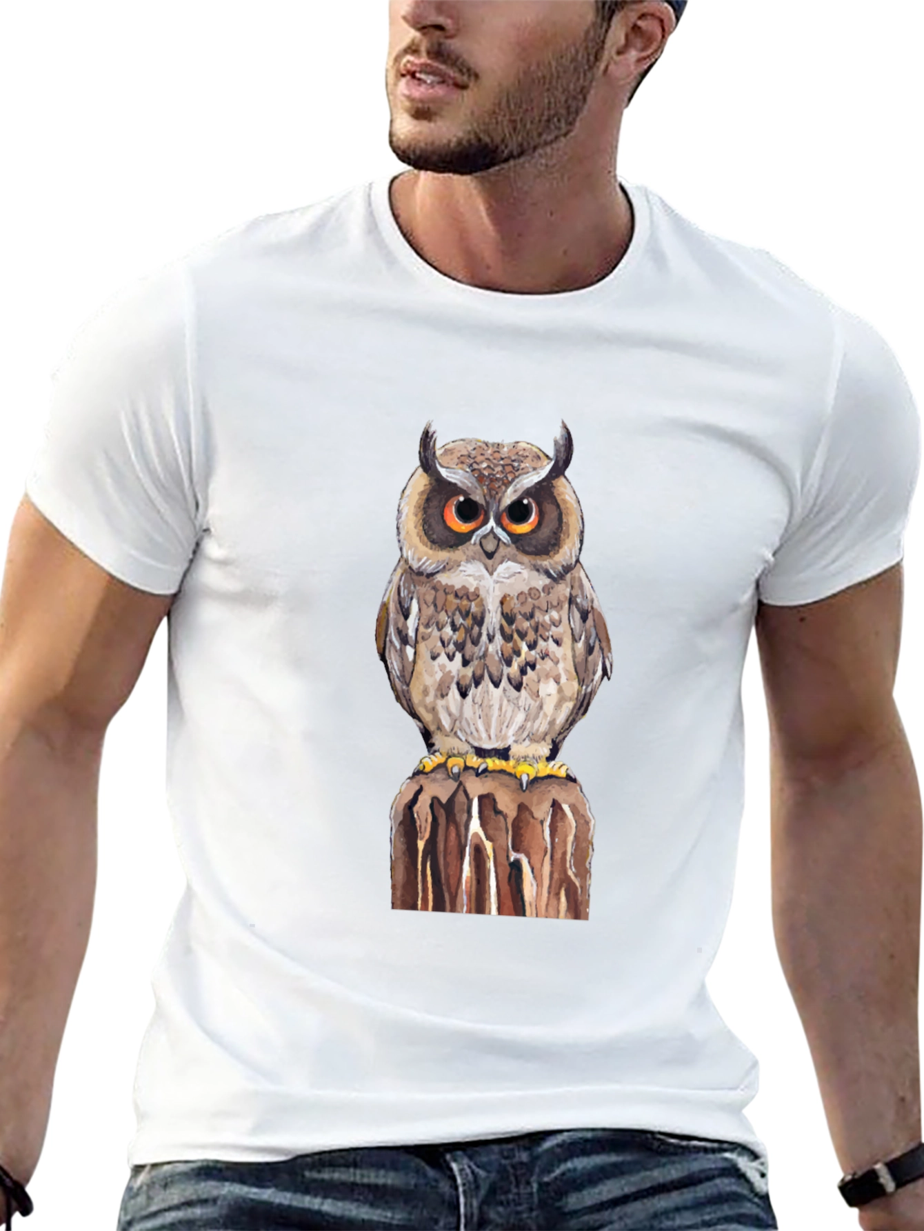Owl Graphic Print Black T-Shirt