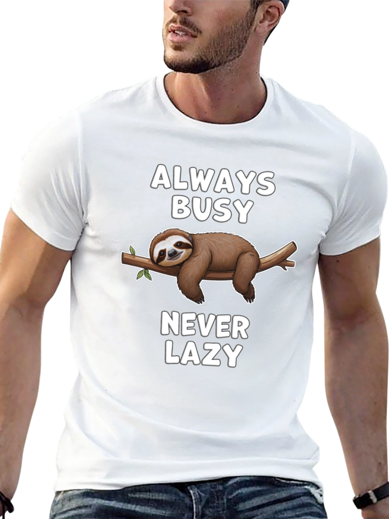Always Busy Never Lazy Sloth Graphic T-Shirt