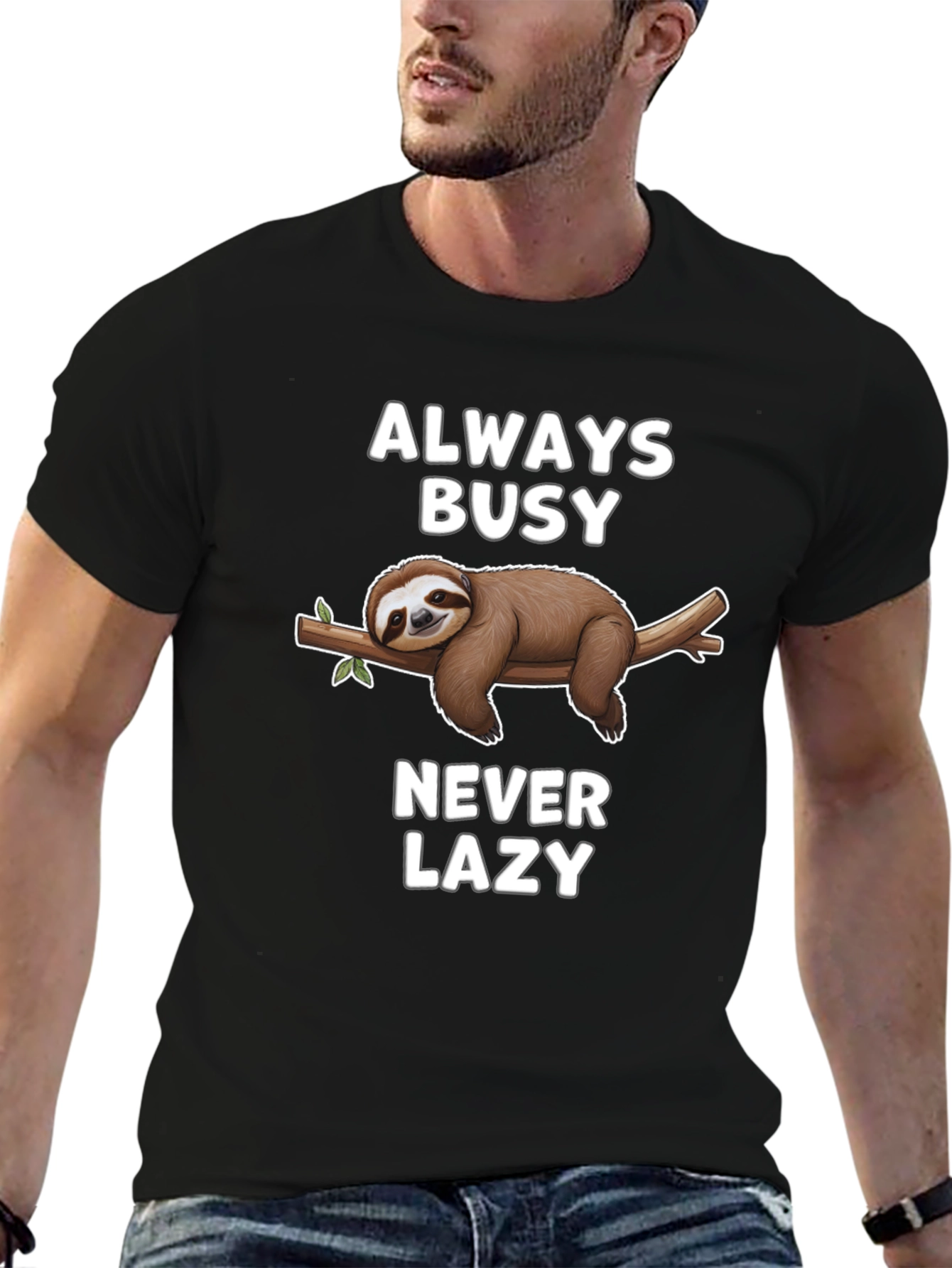 Always Busy Never Lazy Sloth Graphic T-Shirt