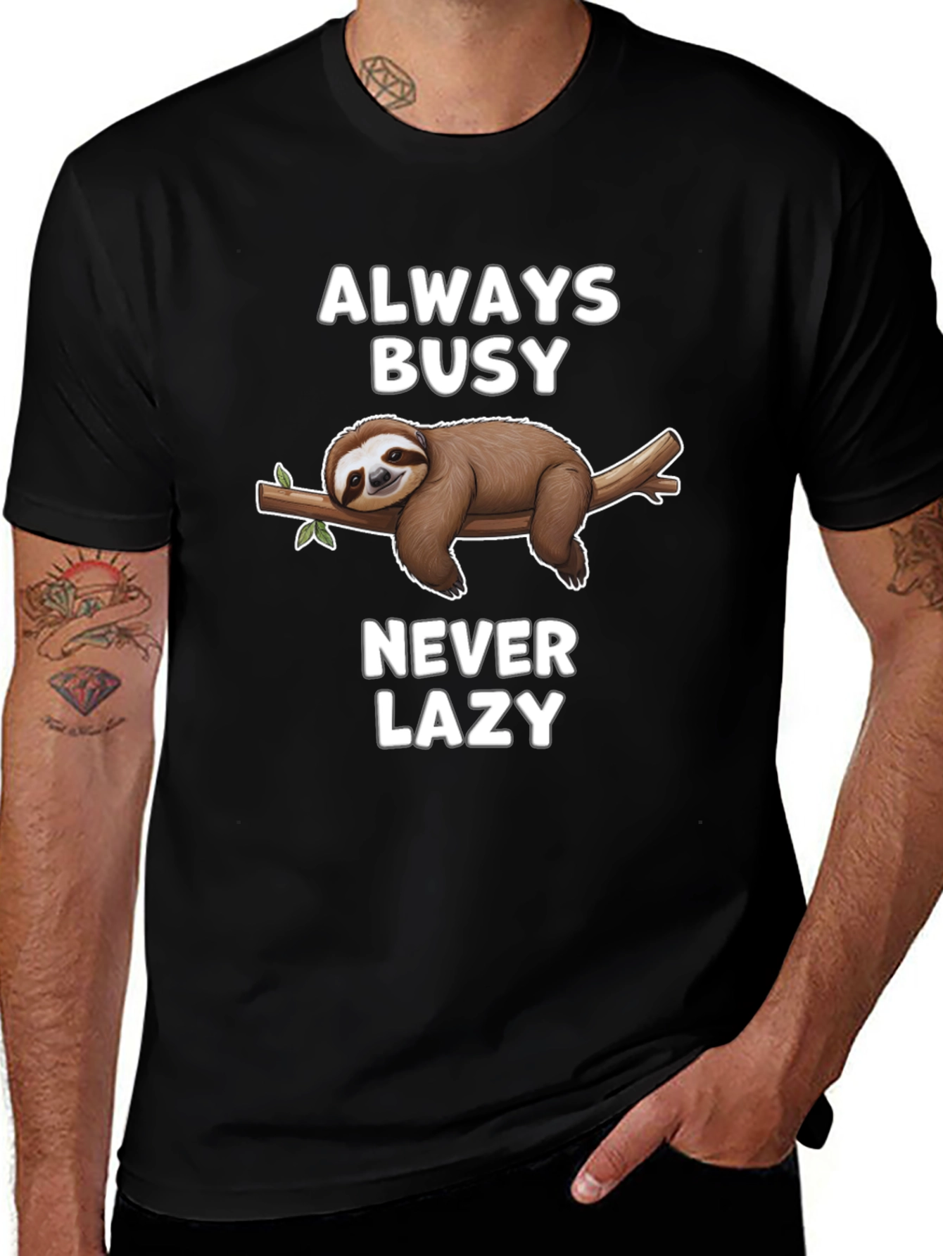Always Busy Never Lazy Sloth Graphic T-Shirt