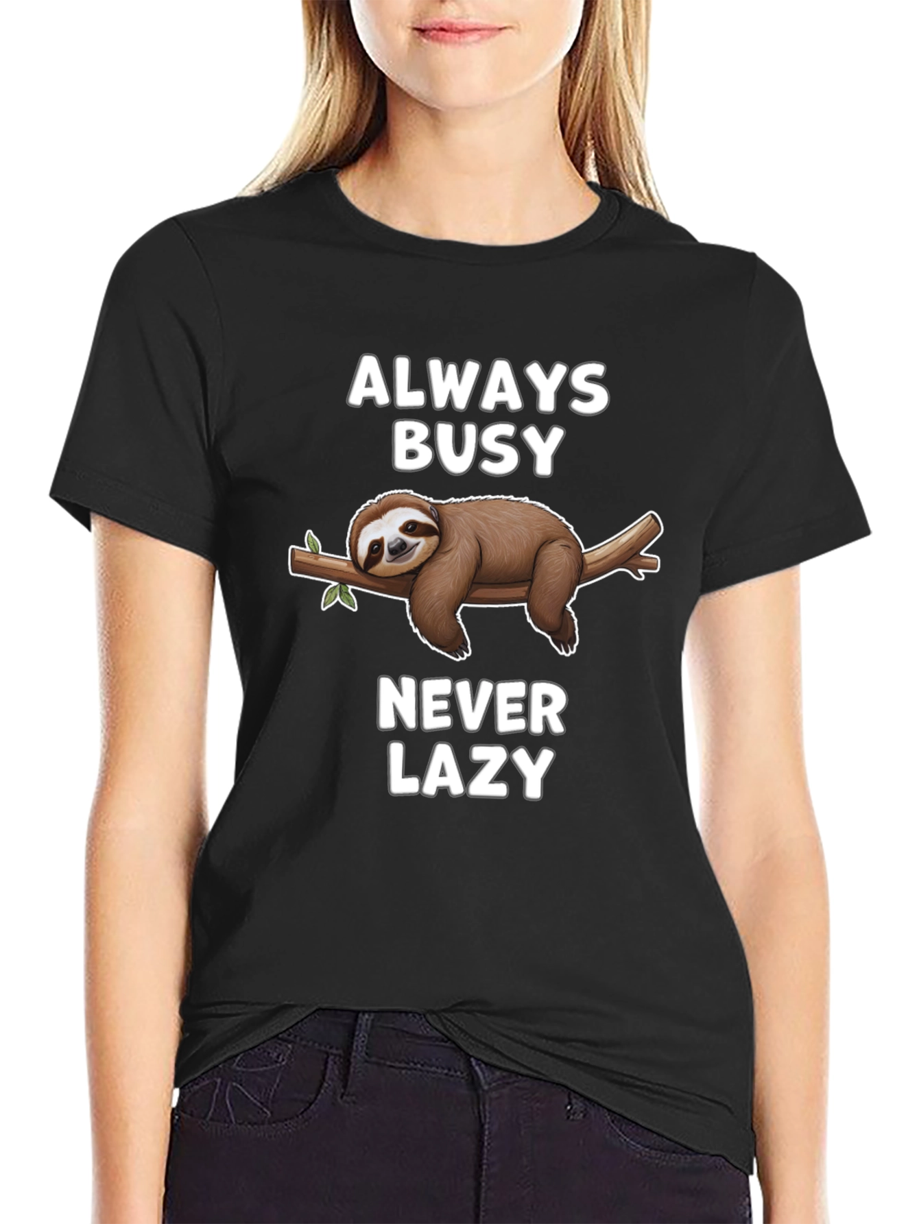 Always Busy Never Lazy Sloth Graphic T-Shirt