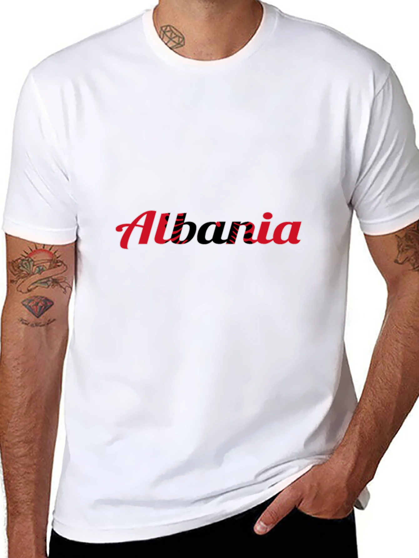 Albania Flag T-Shirt - Black Crew Neck Tee