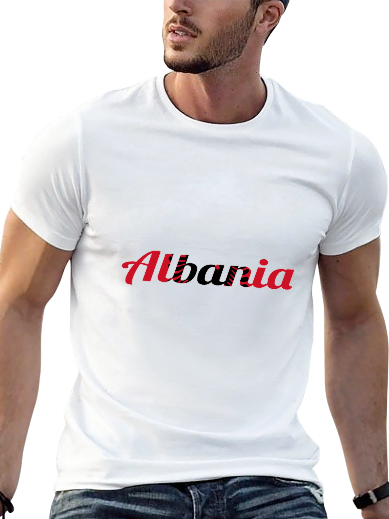 Albania Flag T-Shirt - Black Crew Neck Tee