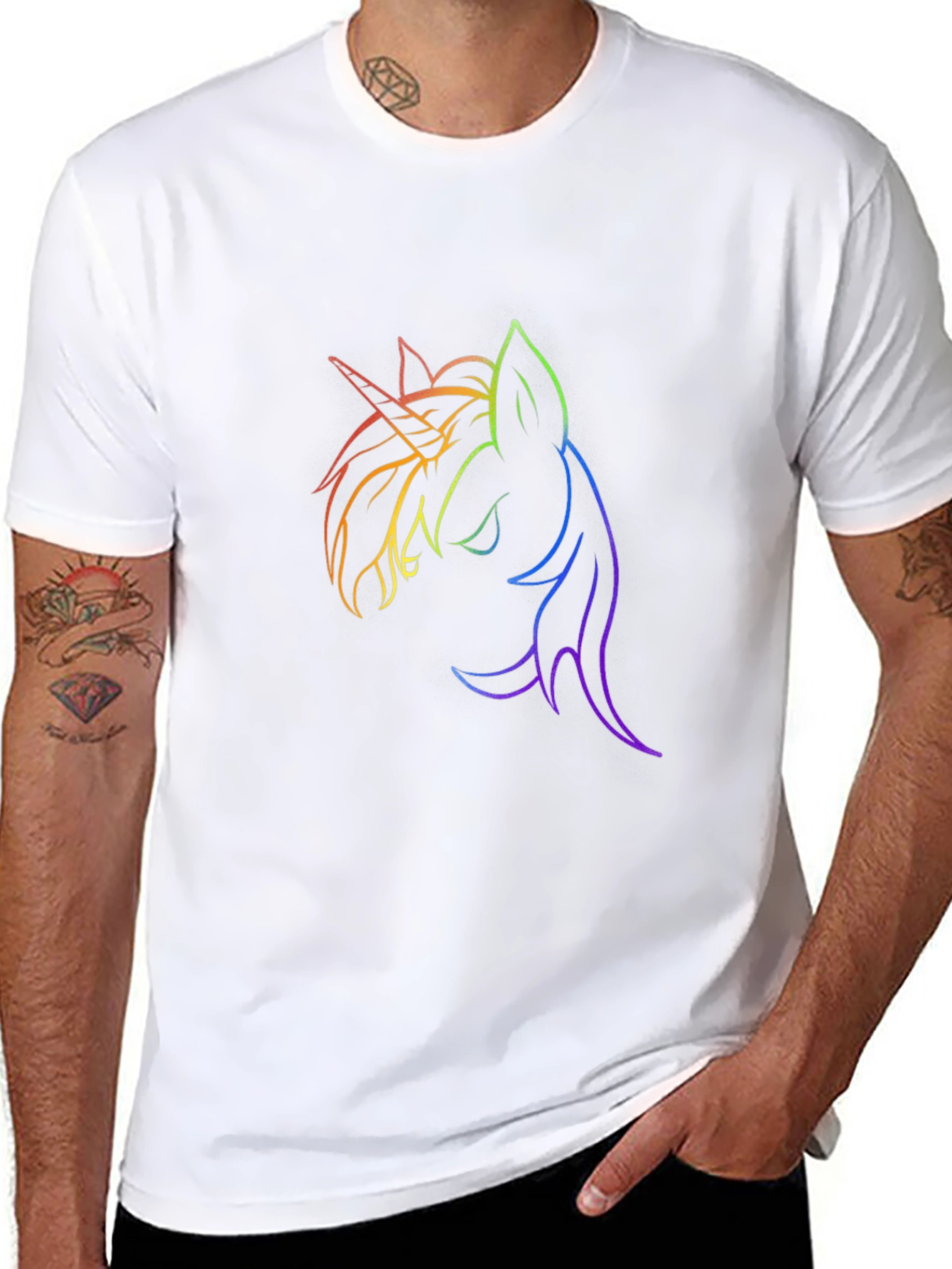 Unicorn Rainbow Line Art Graphic T-Shirt