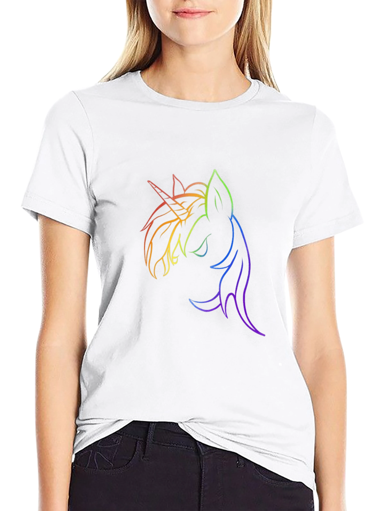 Unicorn Rainbow Line Art Graphic T-Shirt