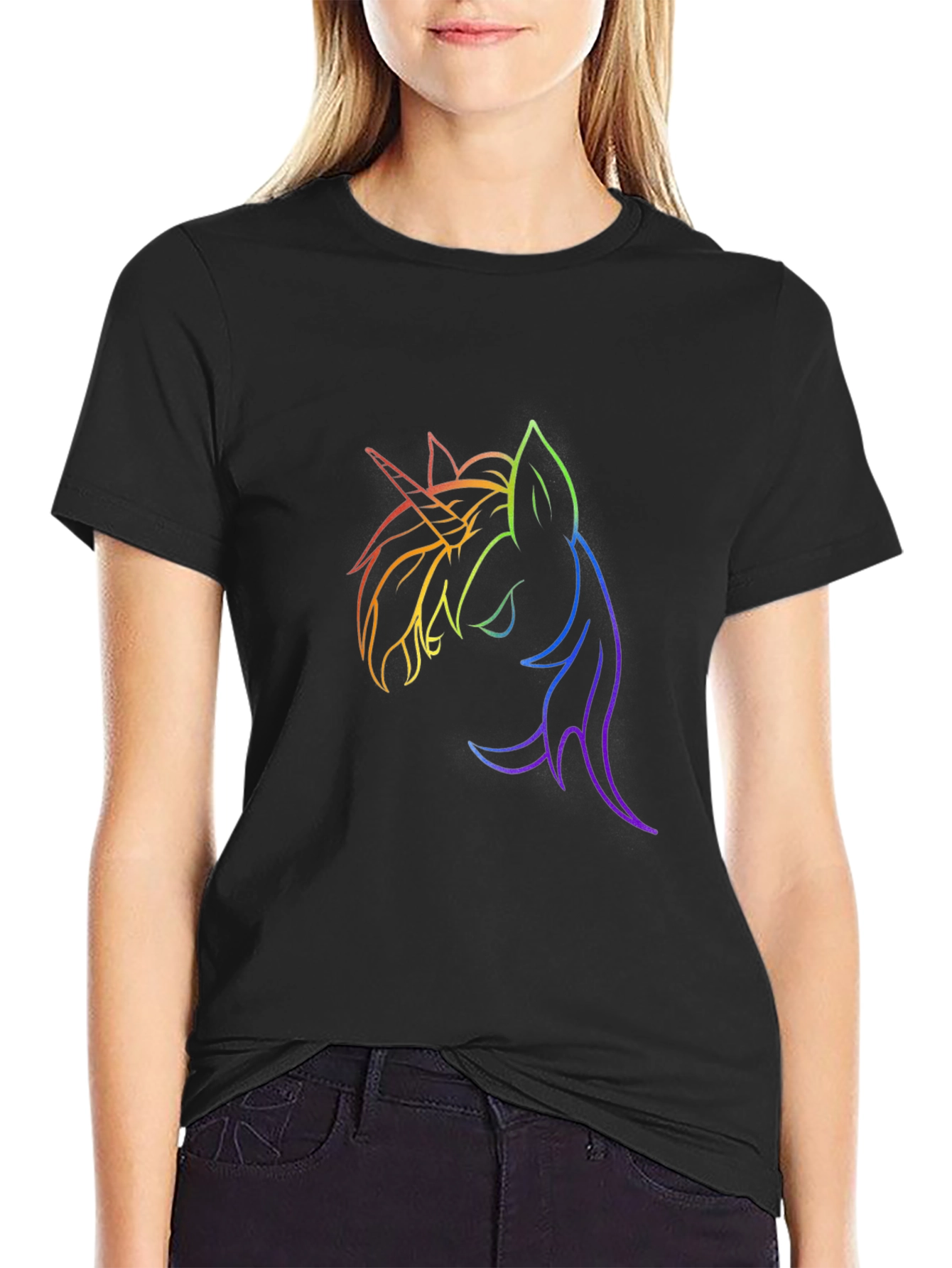 Unicorn Rainbow Line Art Graphic T-Shirt