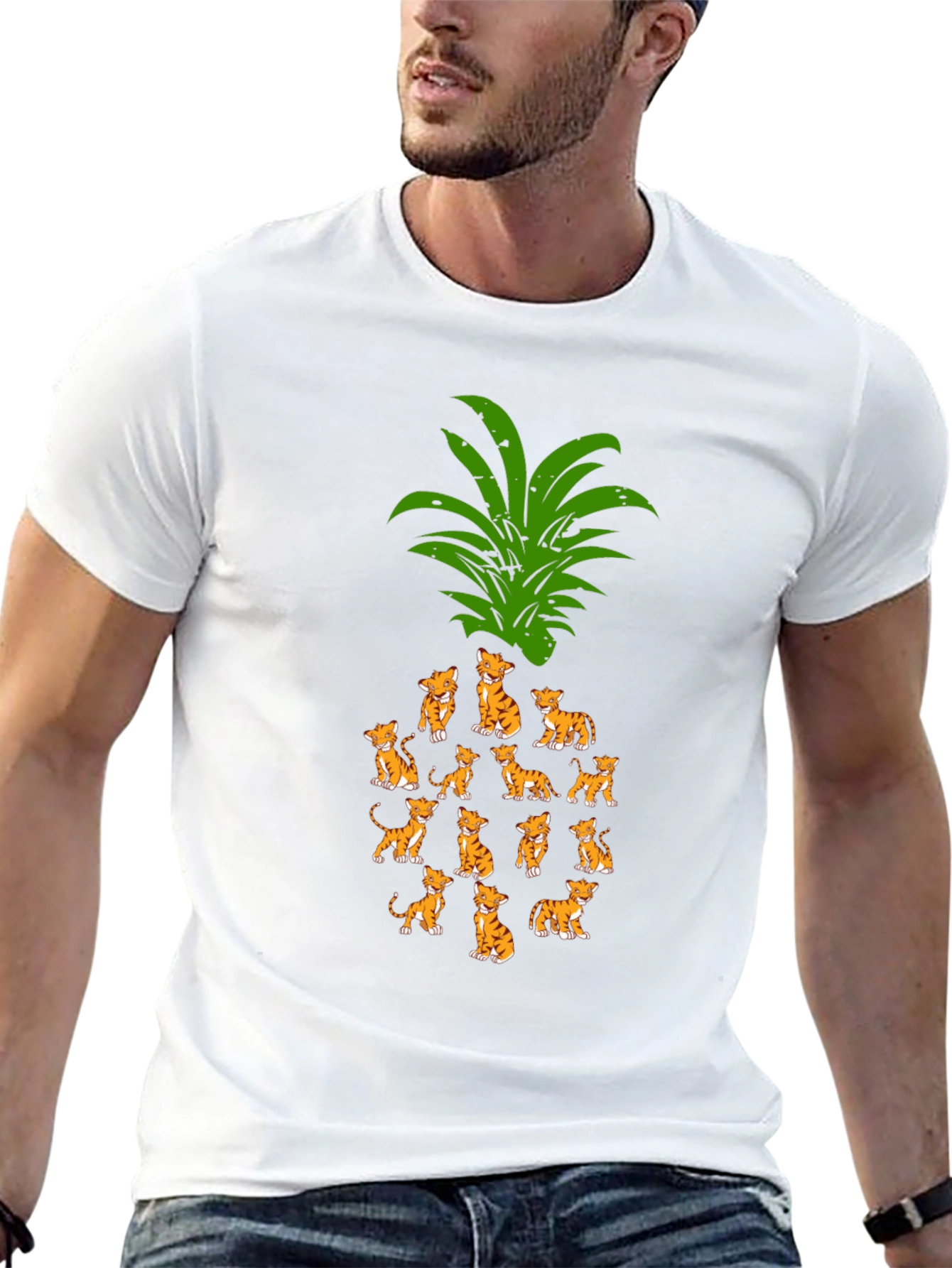 Whimsical Kitten Pineapple Graphic Tee