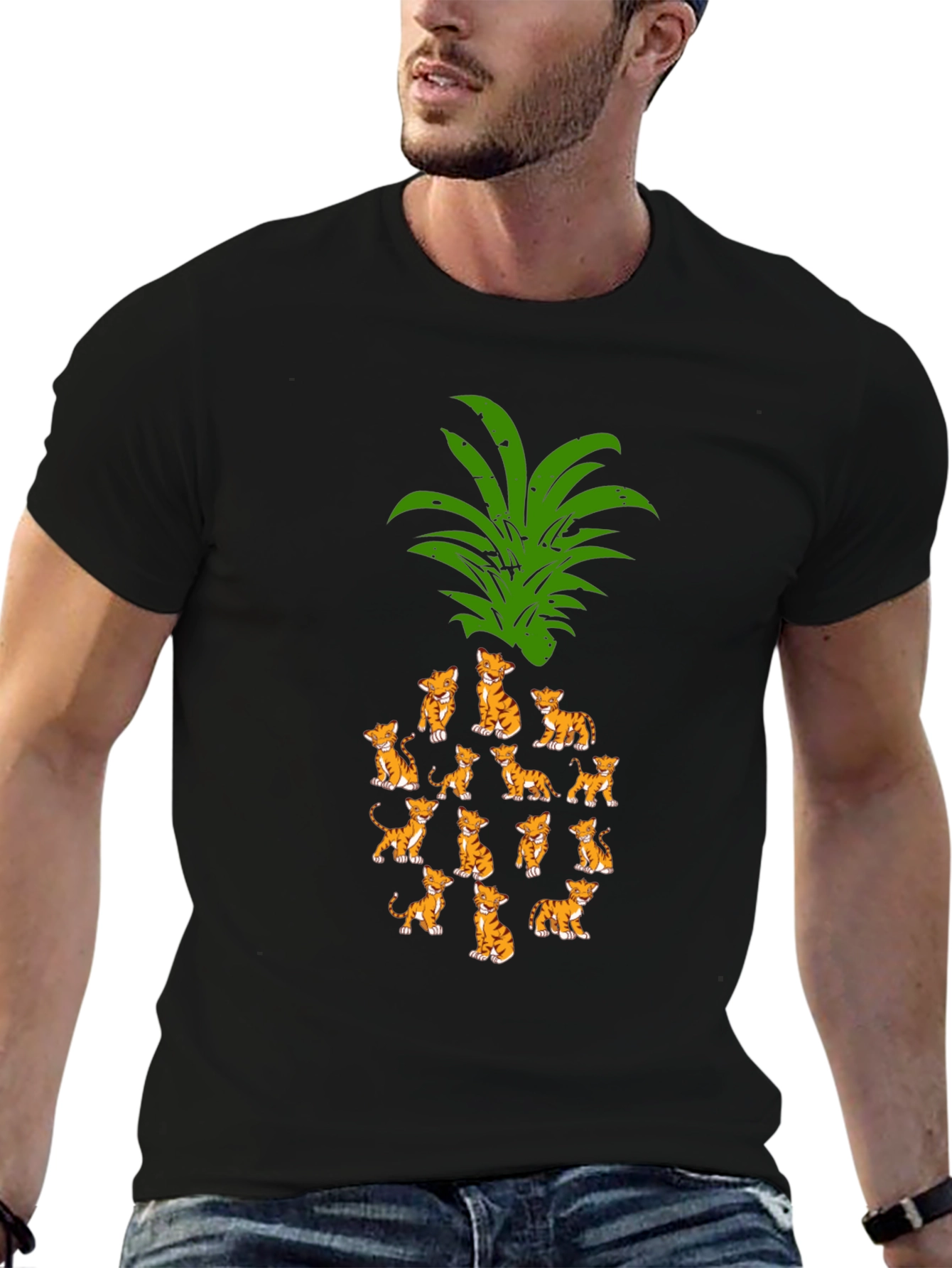 Whimsical Kitten Pineapple Graphic Tee