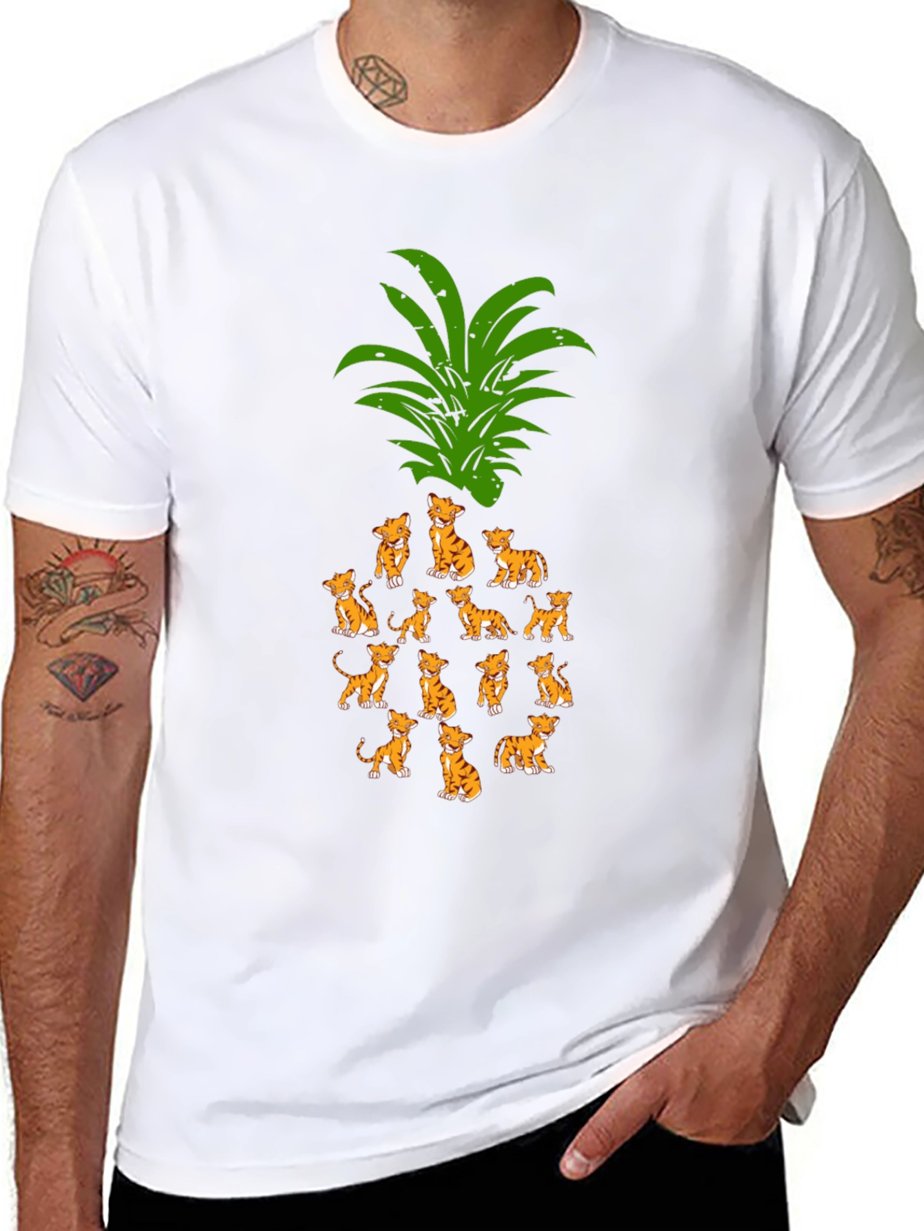 Whimsical Kitten Pineapple Graphic Tee