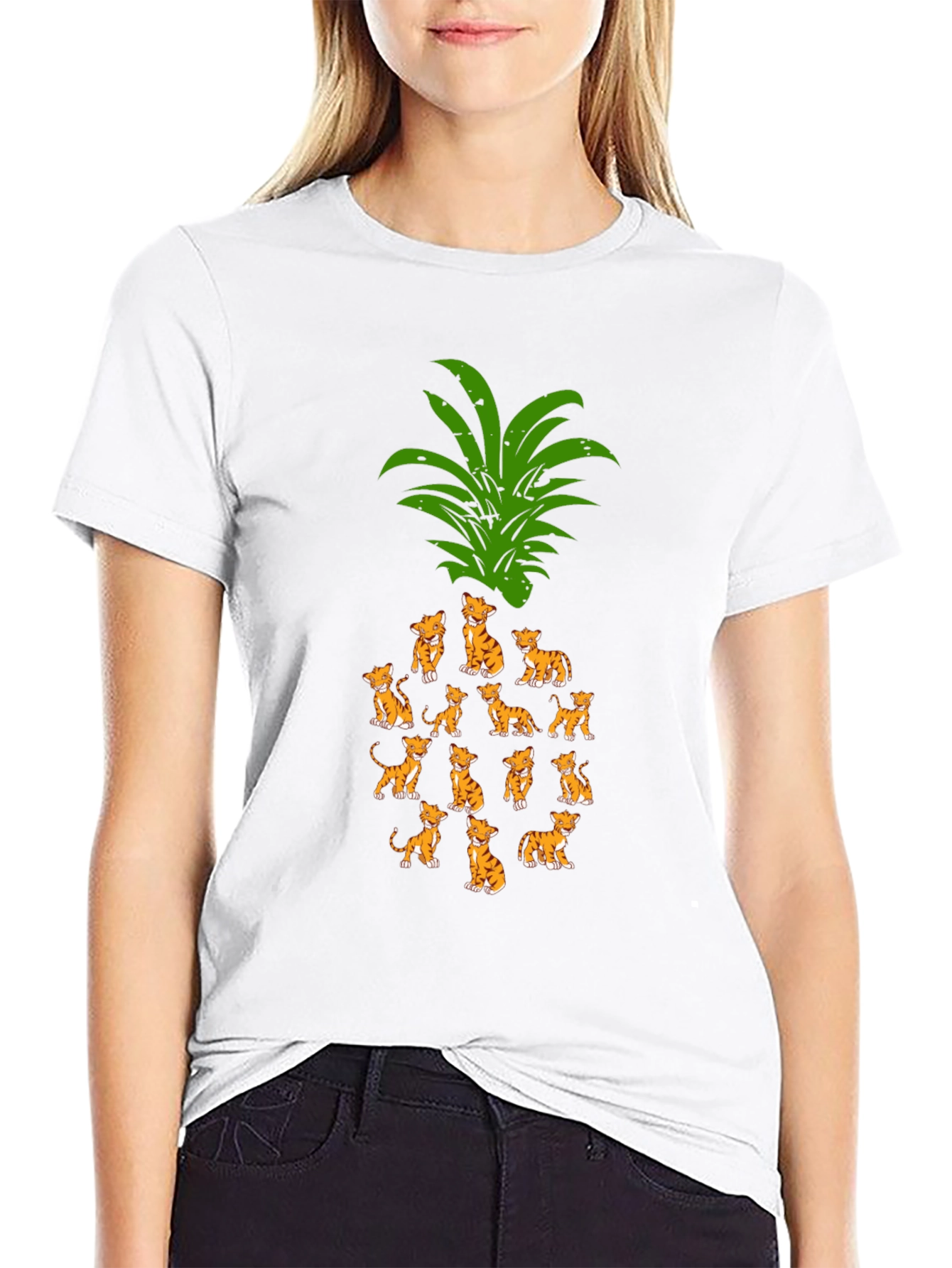 Whimsical Kitten Pineapple Graphic Tee