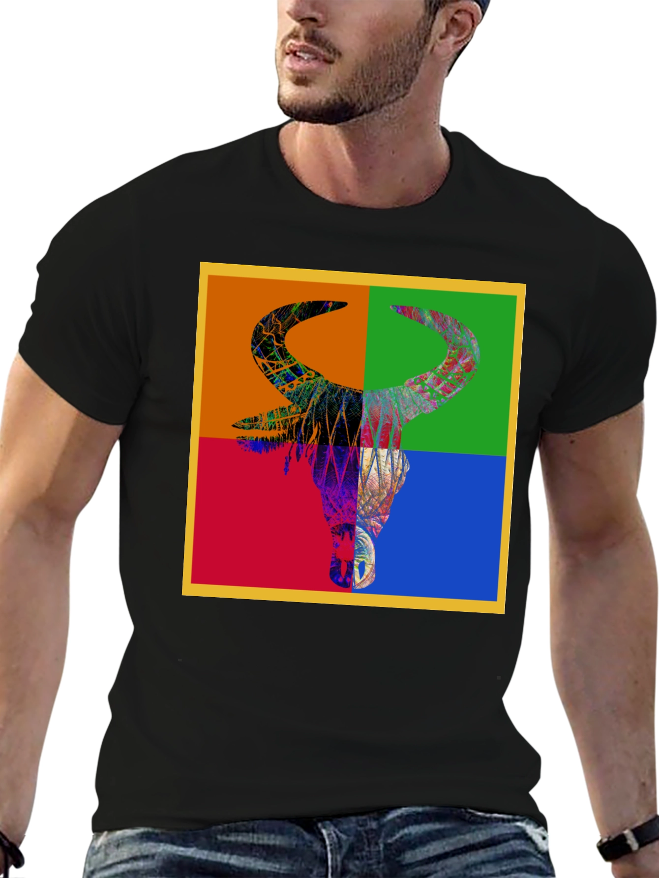 Abstract Bull Graphic Tee - Mens Black T-Shirt