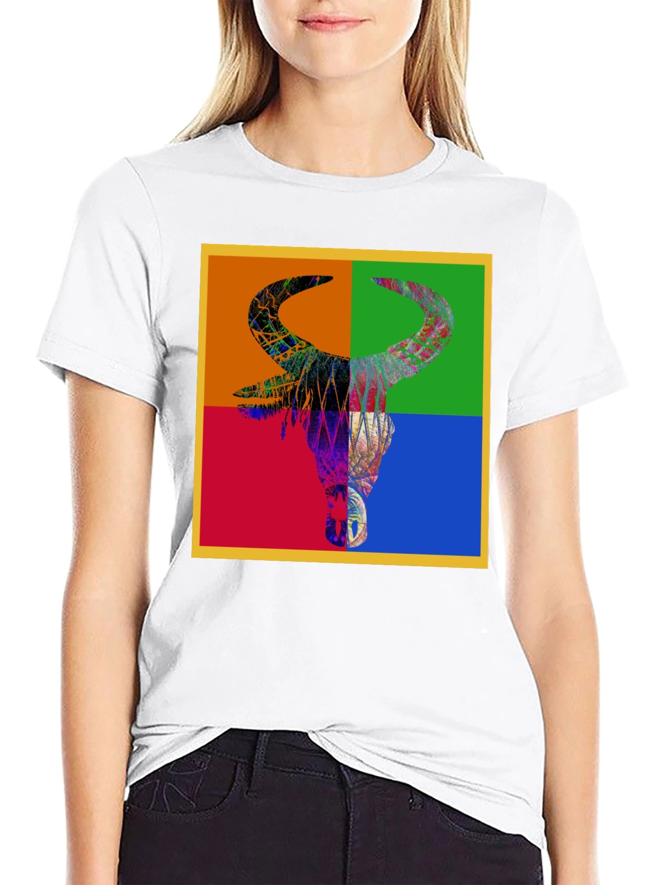 Abstract Bull Graphic Tee - Mens Black T-Shirt