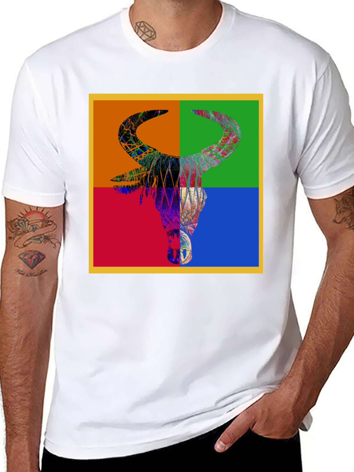 Abstract Bull Graphic Tee - Mens Black T-Shirt