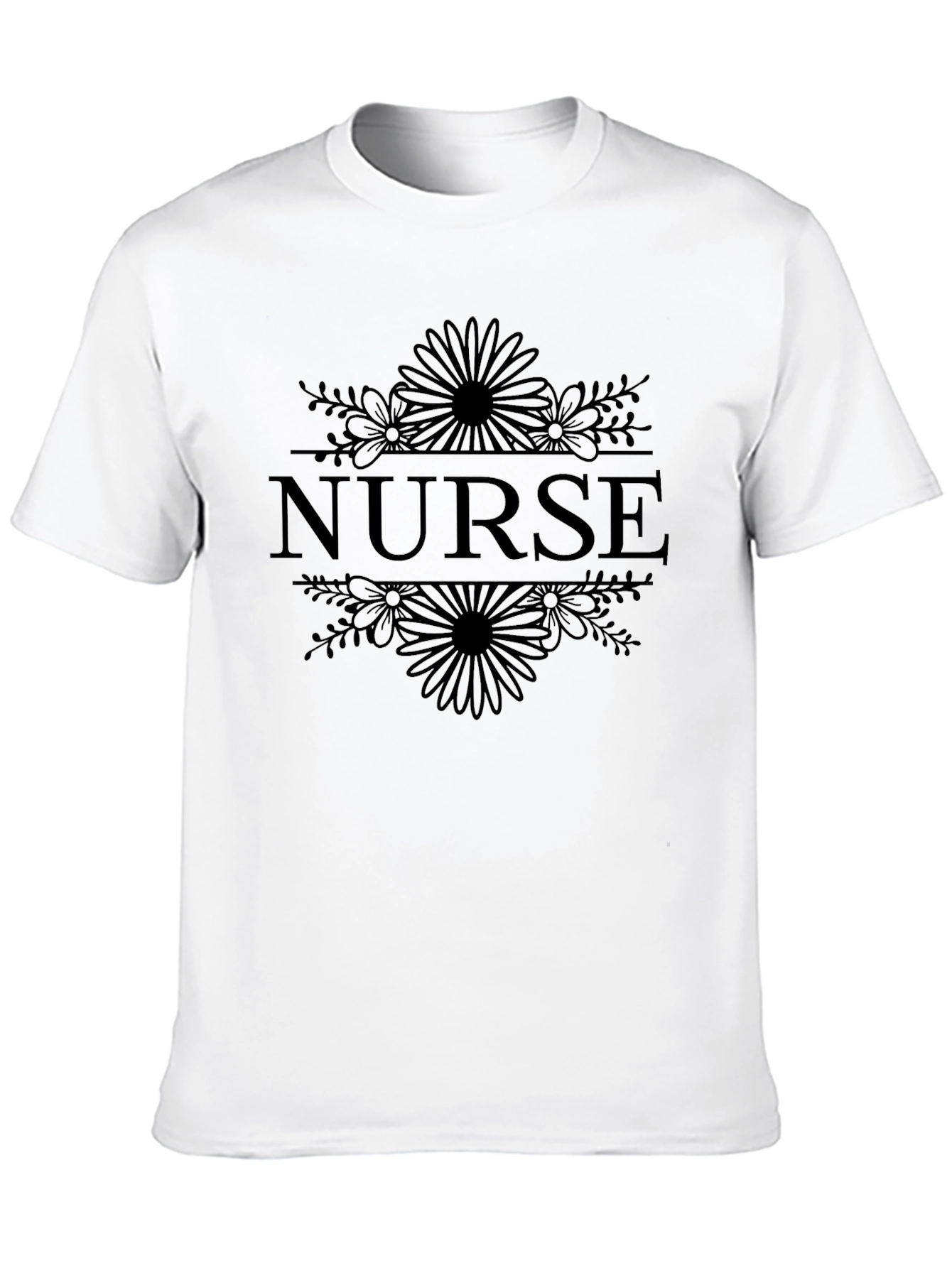 Nurse Floral Graphic Tee - Black Cotton T-Shirt