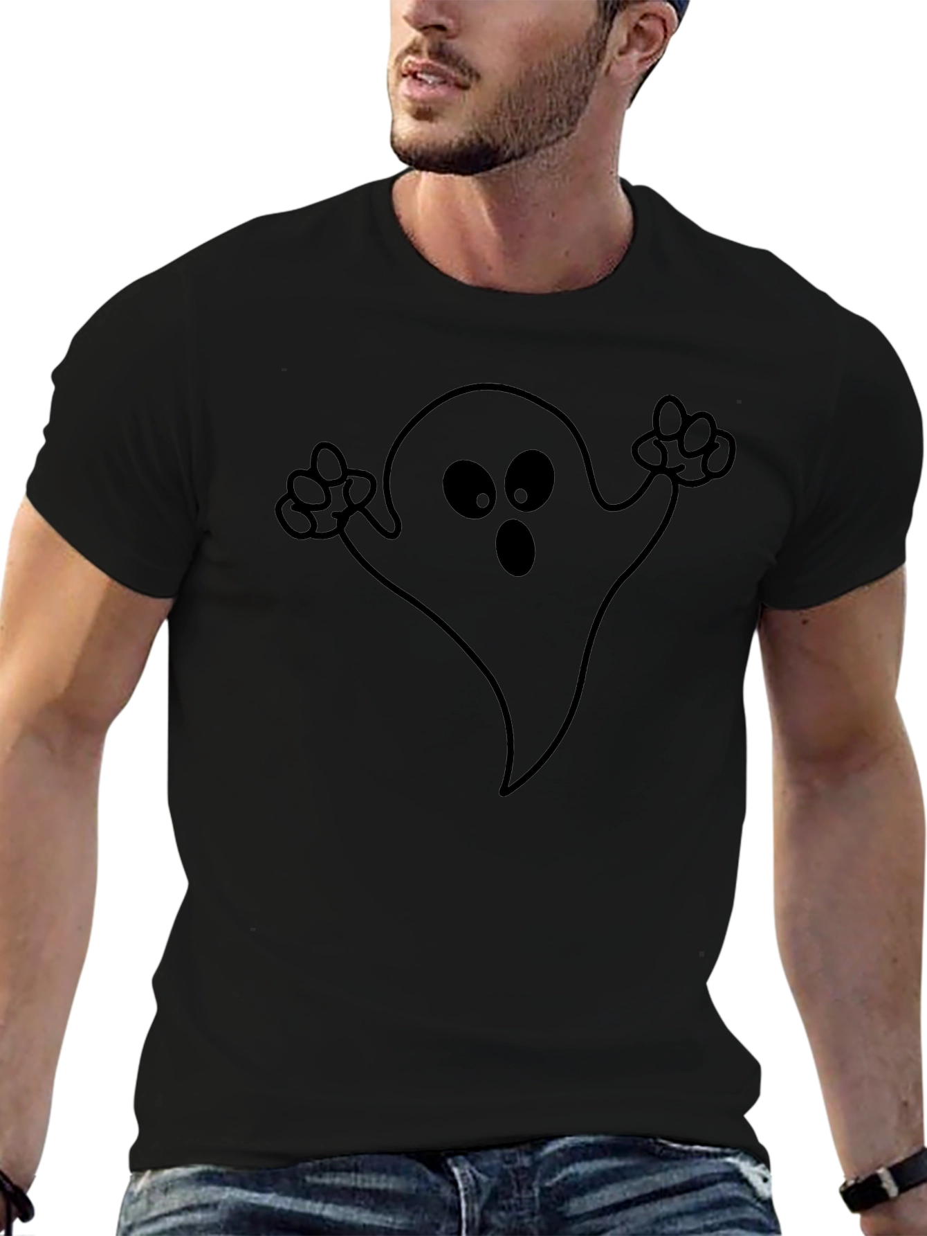 Spooky Ghost Graphic Black T-Shirt - Halloween Apparel