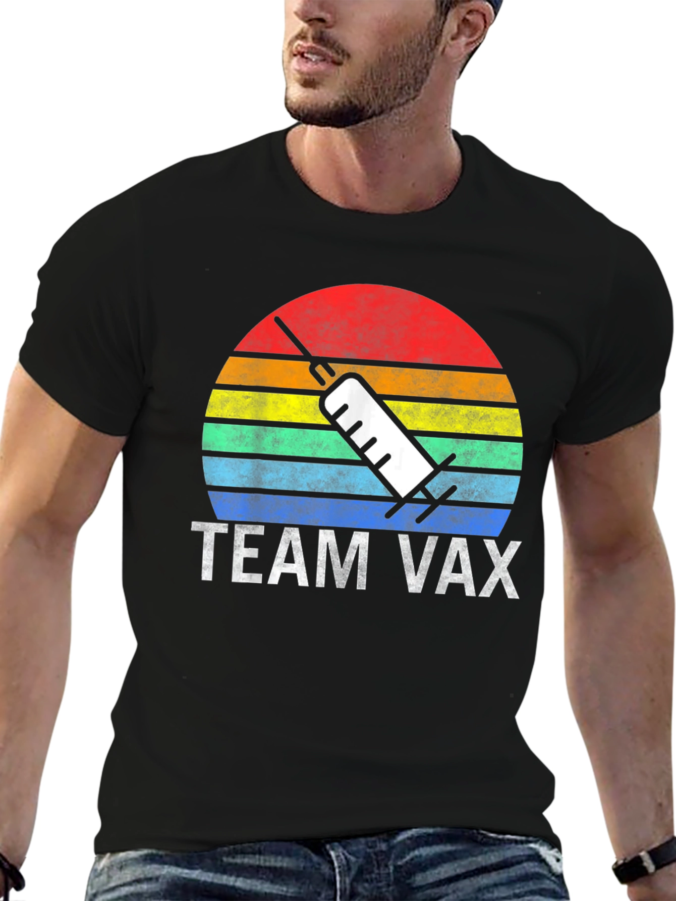 Team Vax T-Shirt Vaccine Syringe Sunset Graphic Tee