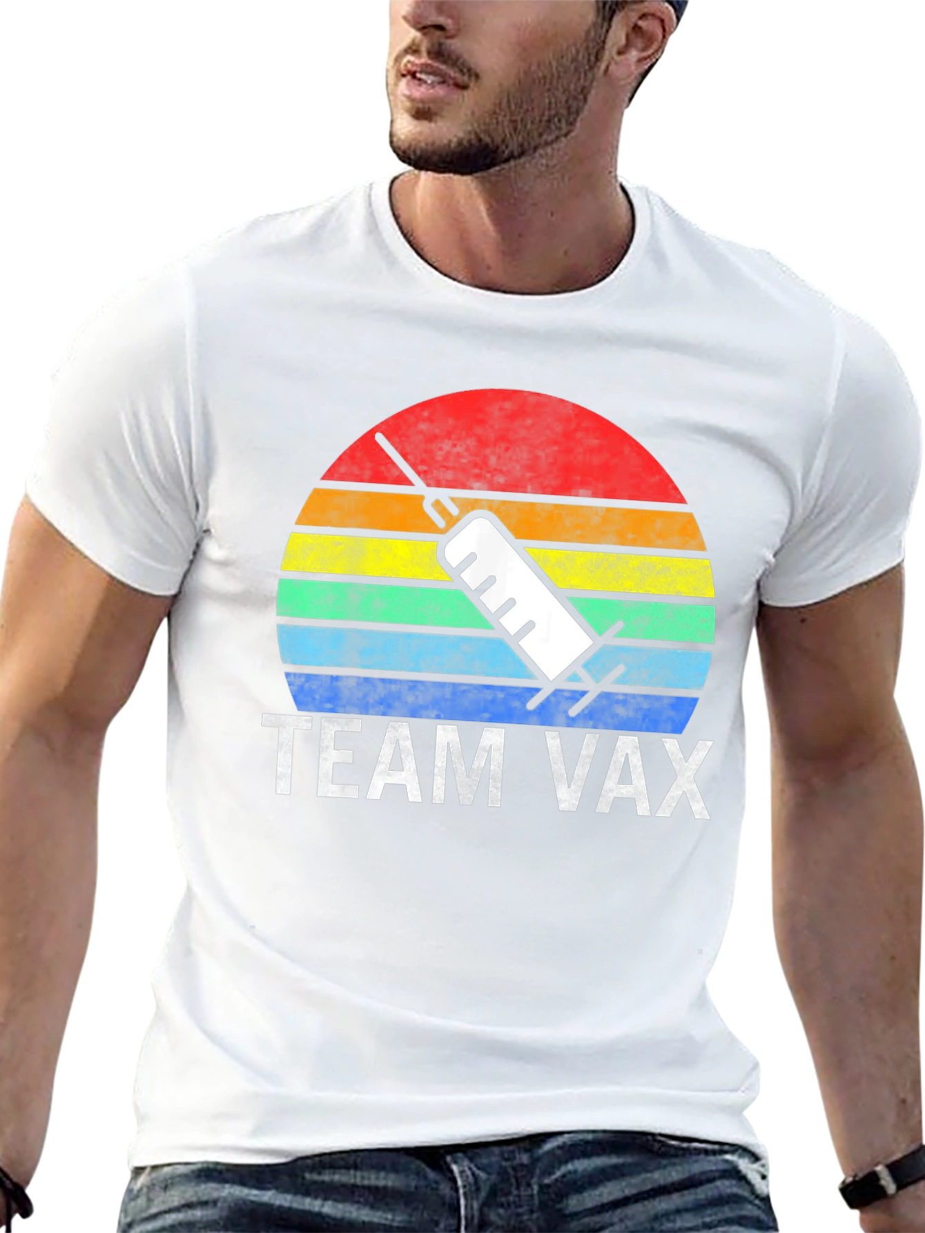 Team Vax T-Shirt Vaccine Syringe Sunset Graphic Tee