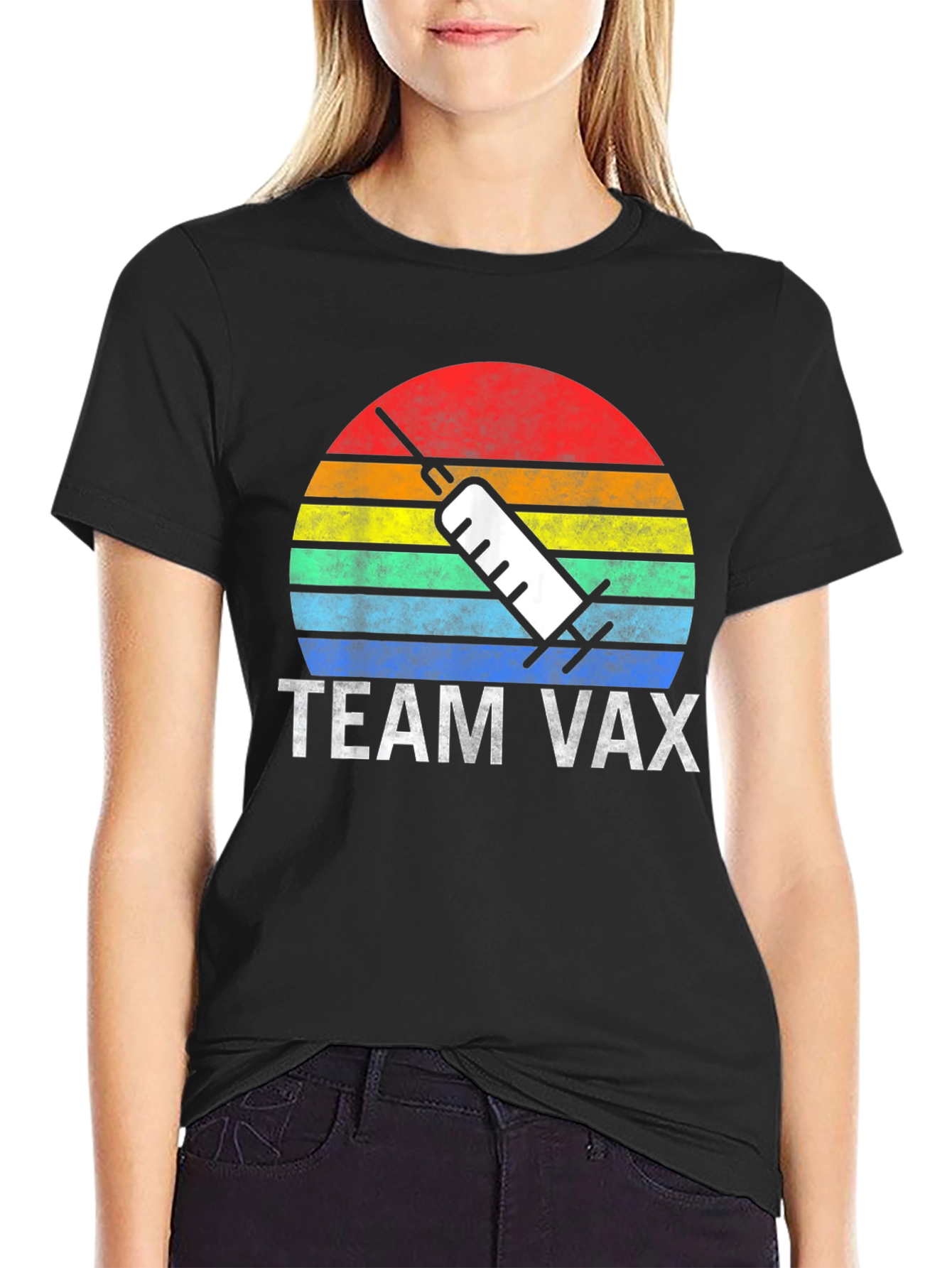 Team Vax T-Shirt Vaccine Syringe Sunset Graphic Tee