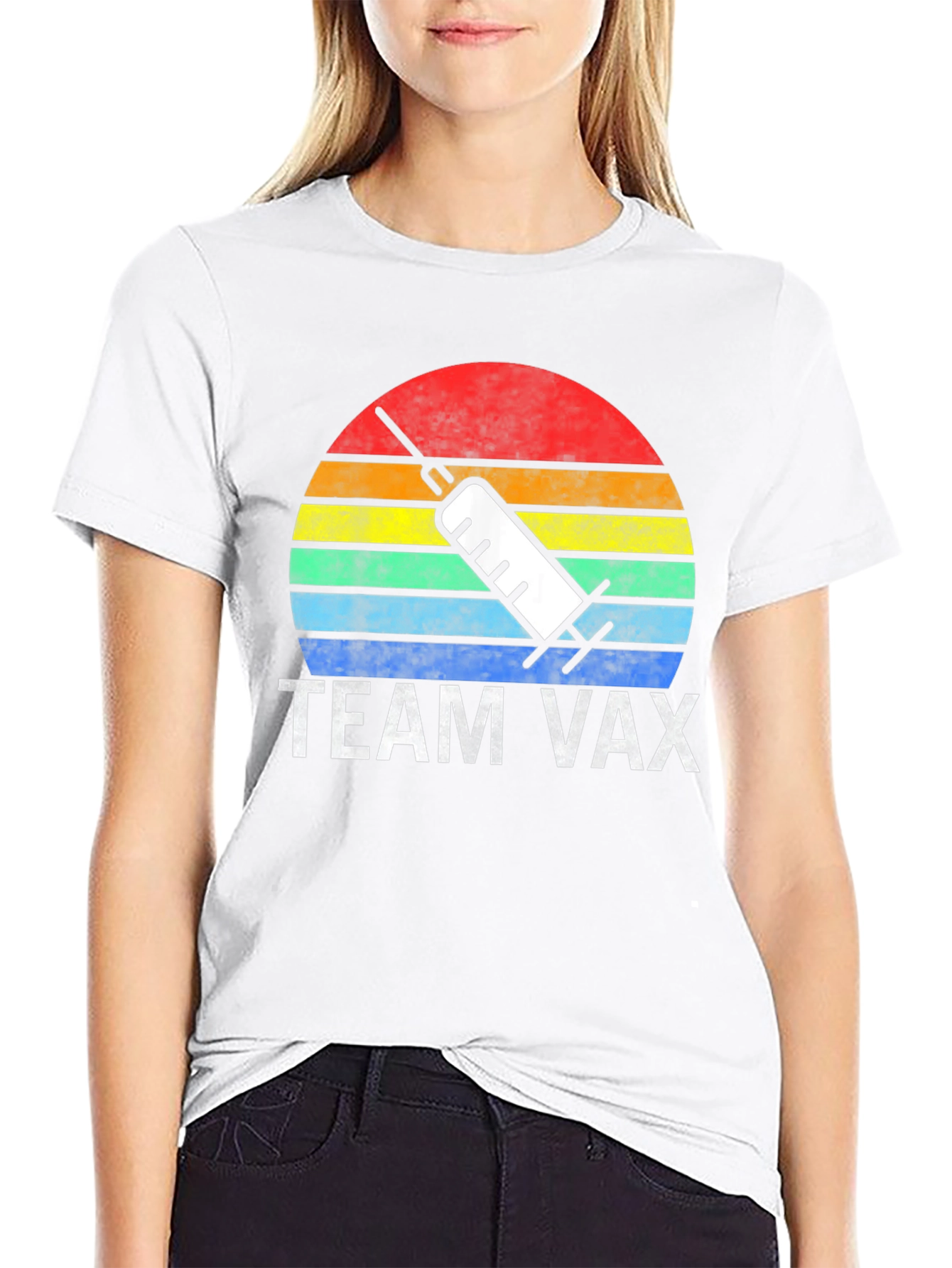 Team Vax T-Shirt Vaccine Syringe Sunset Graphic Tee