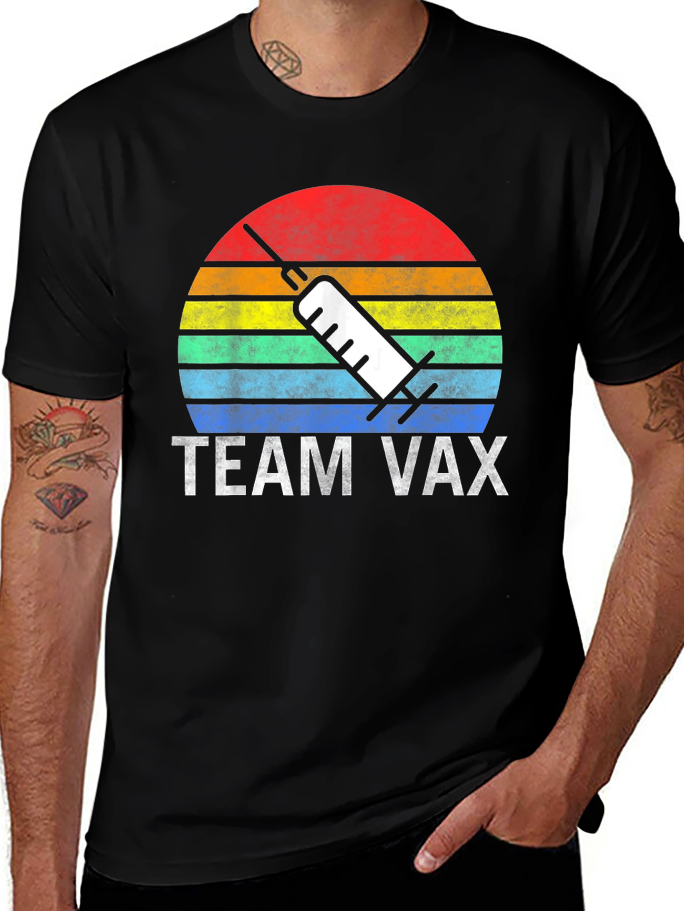 Team Vax T-Shirt Vaccine Syringe Sunset Graphic Tee