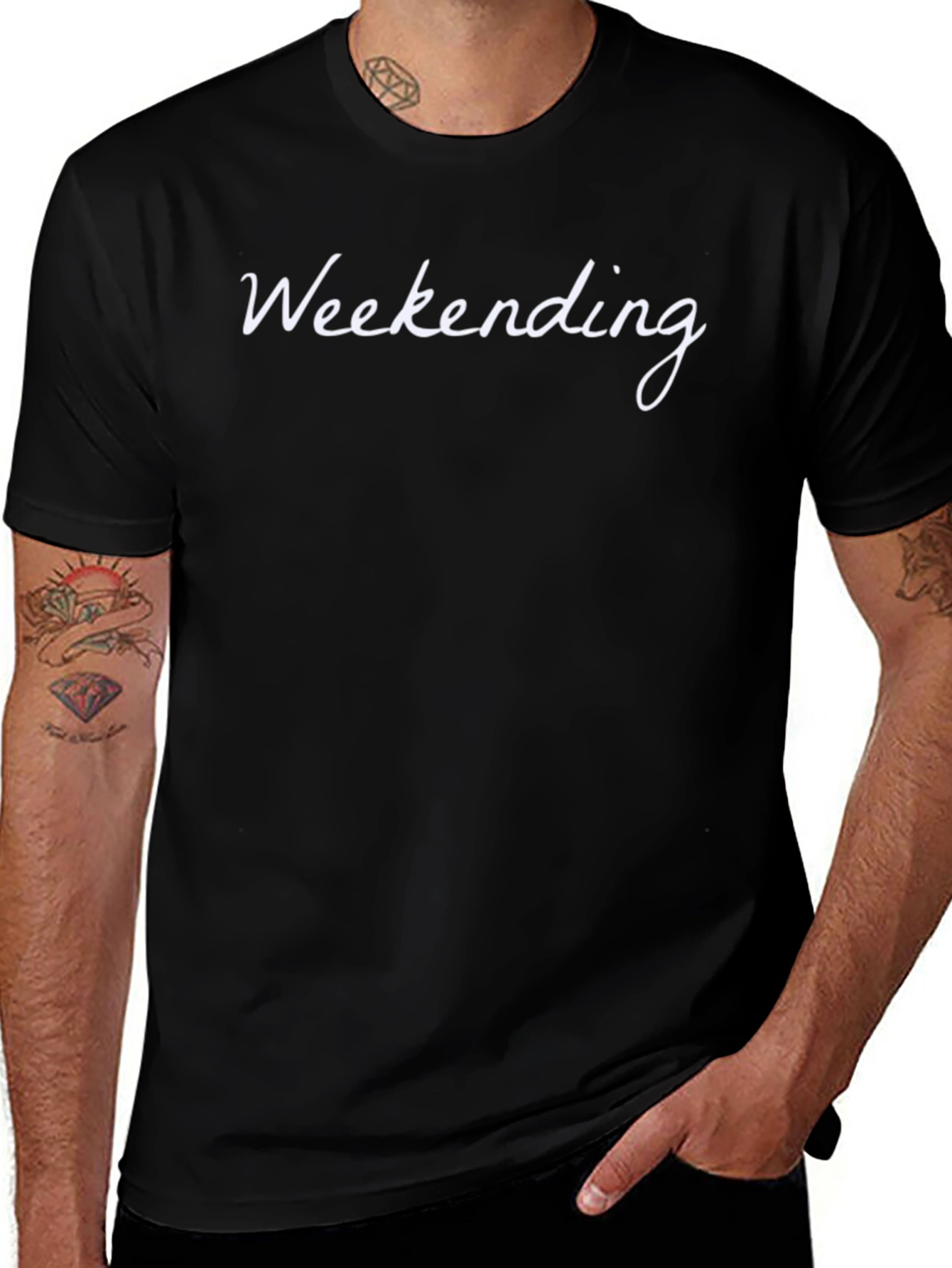 Weekending Black Tee - Relaxed Weekend Vibes