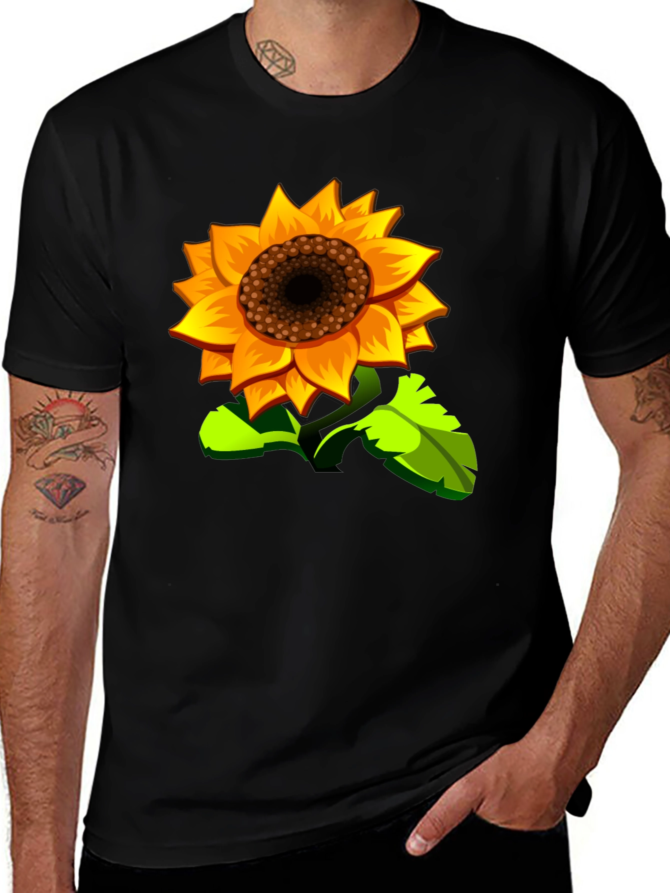 Sunflower Graphic Print Black T-Shirt