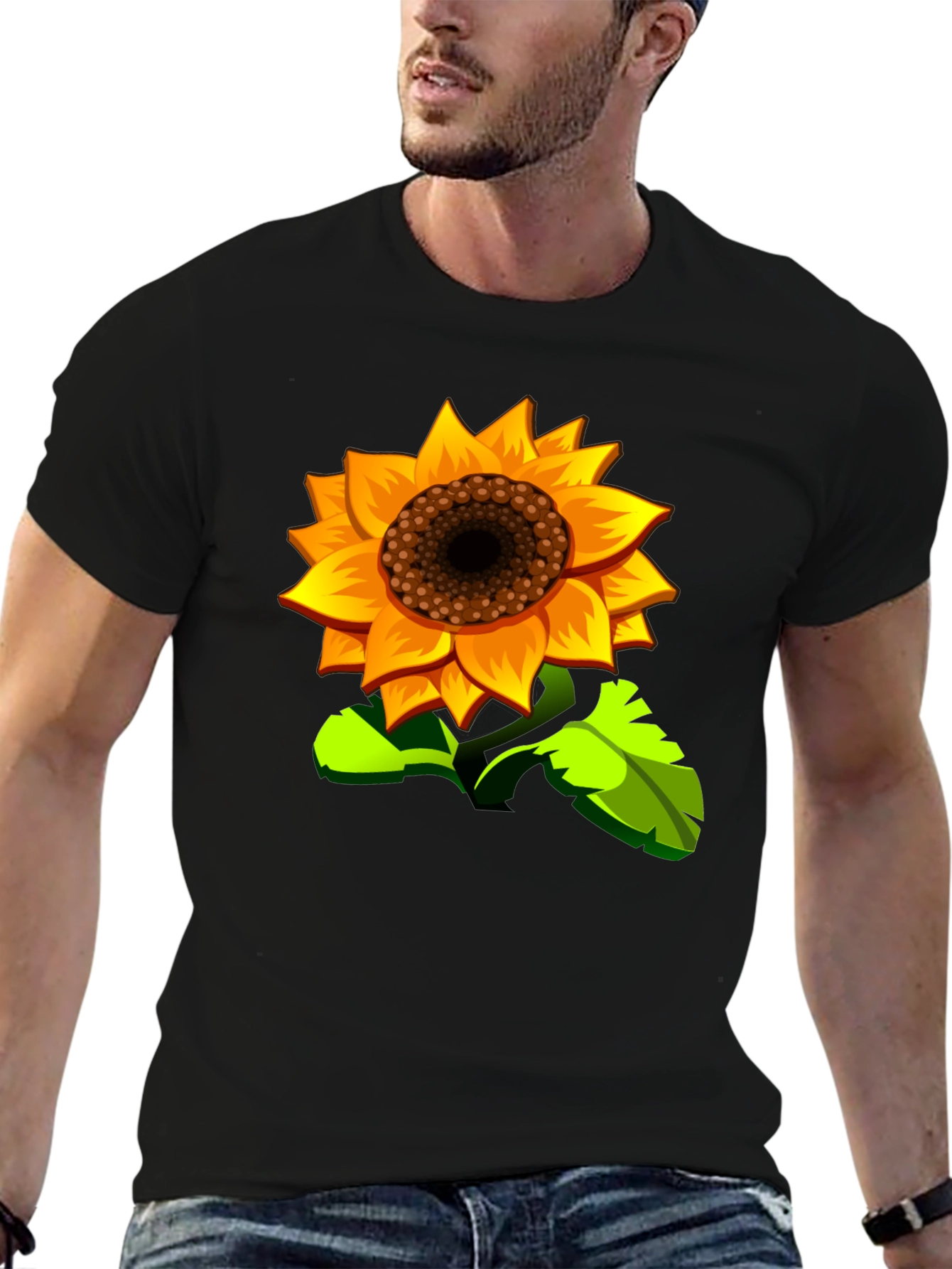 Sunflower Graphic Print Black T-Shirt