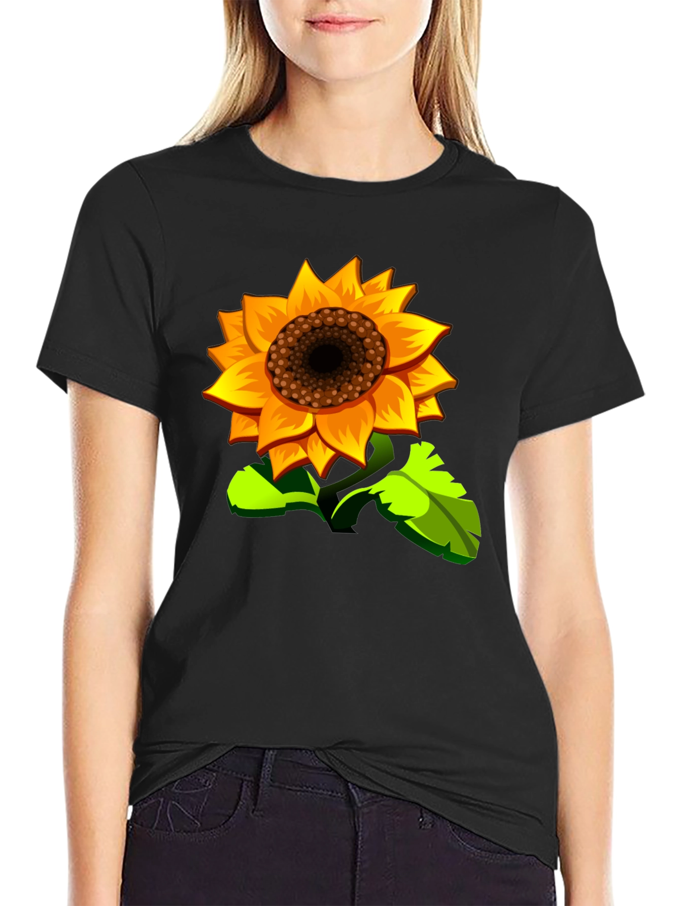 Sunflower Graphic Print Black T-Shirt