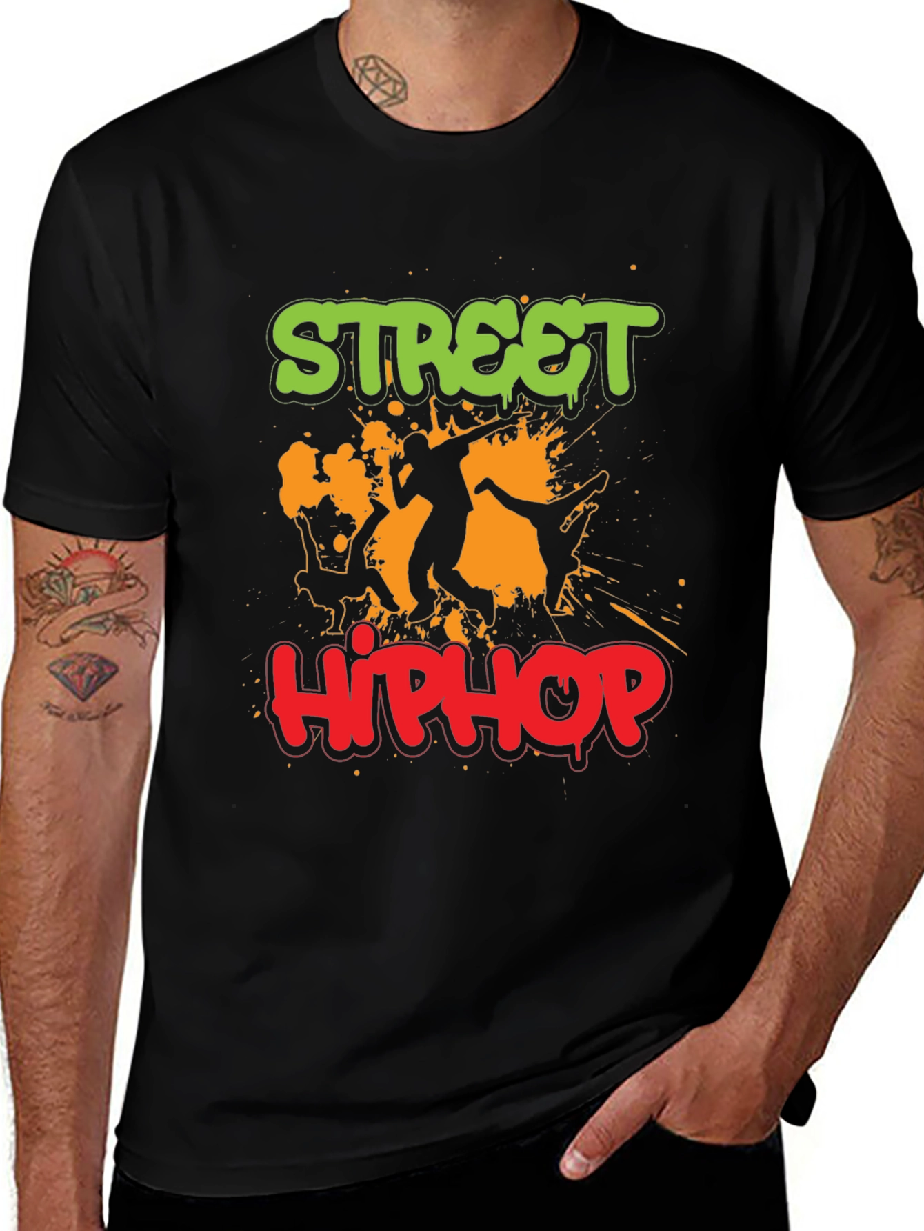 Street Hip Hop Graphic Tee - Black Cotton T-Shirt