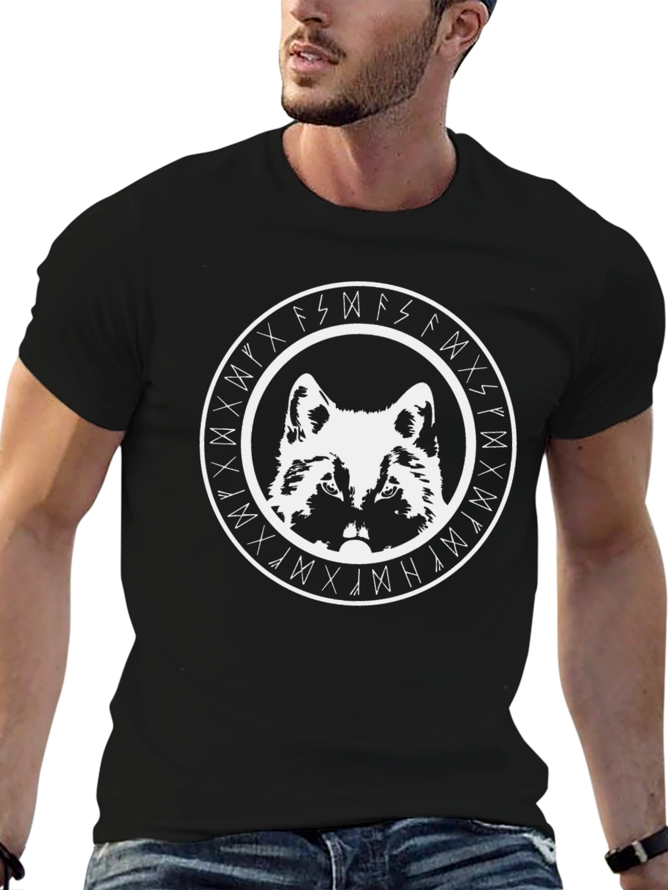 Viking Wolf Rune Circle Graphic T-Shirt