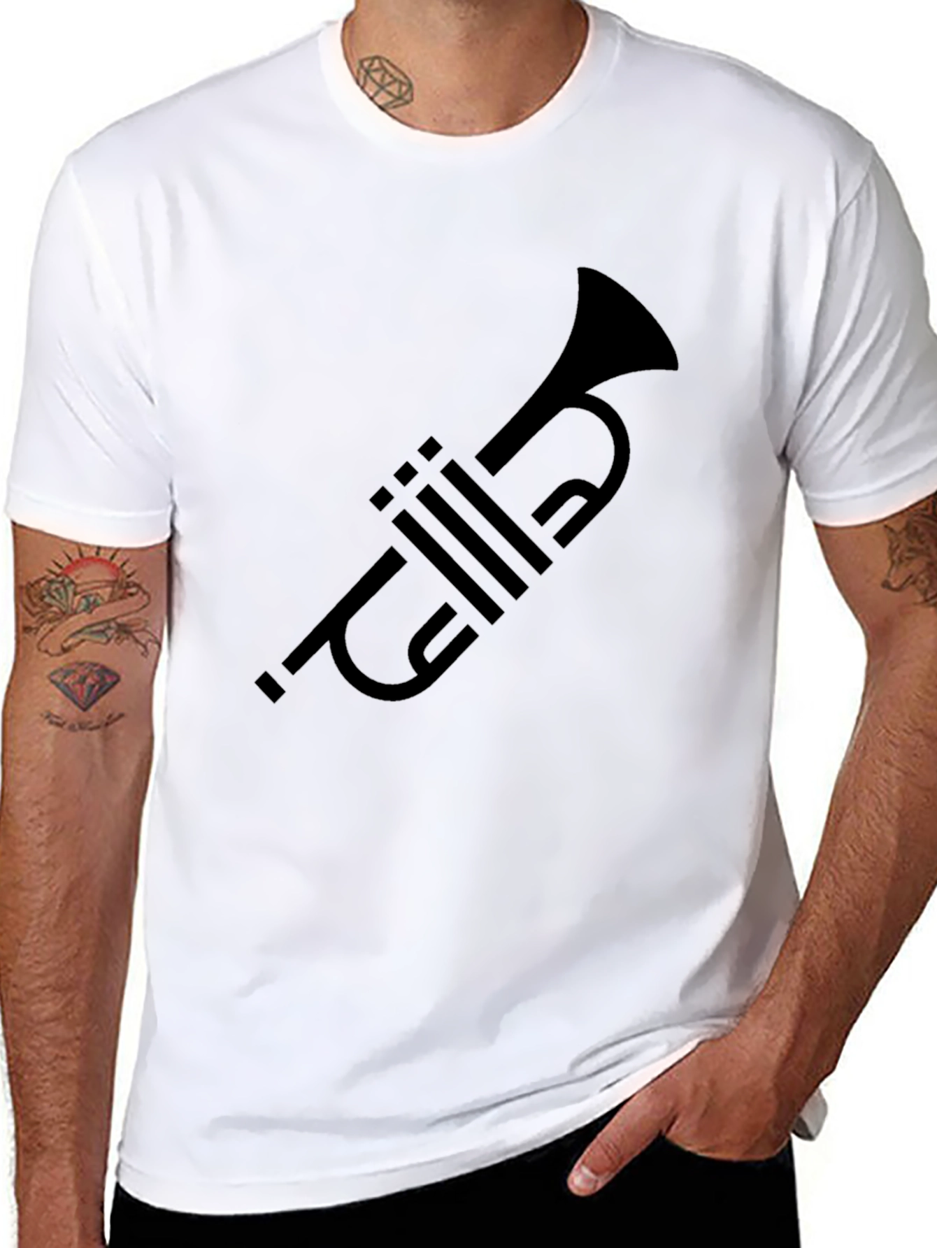 Trumpet Graphic Tee - Black Cotton Musician T-Shirt