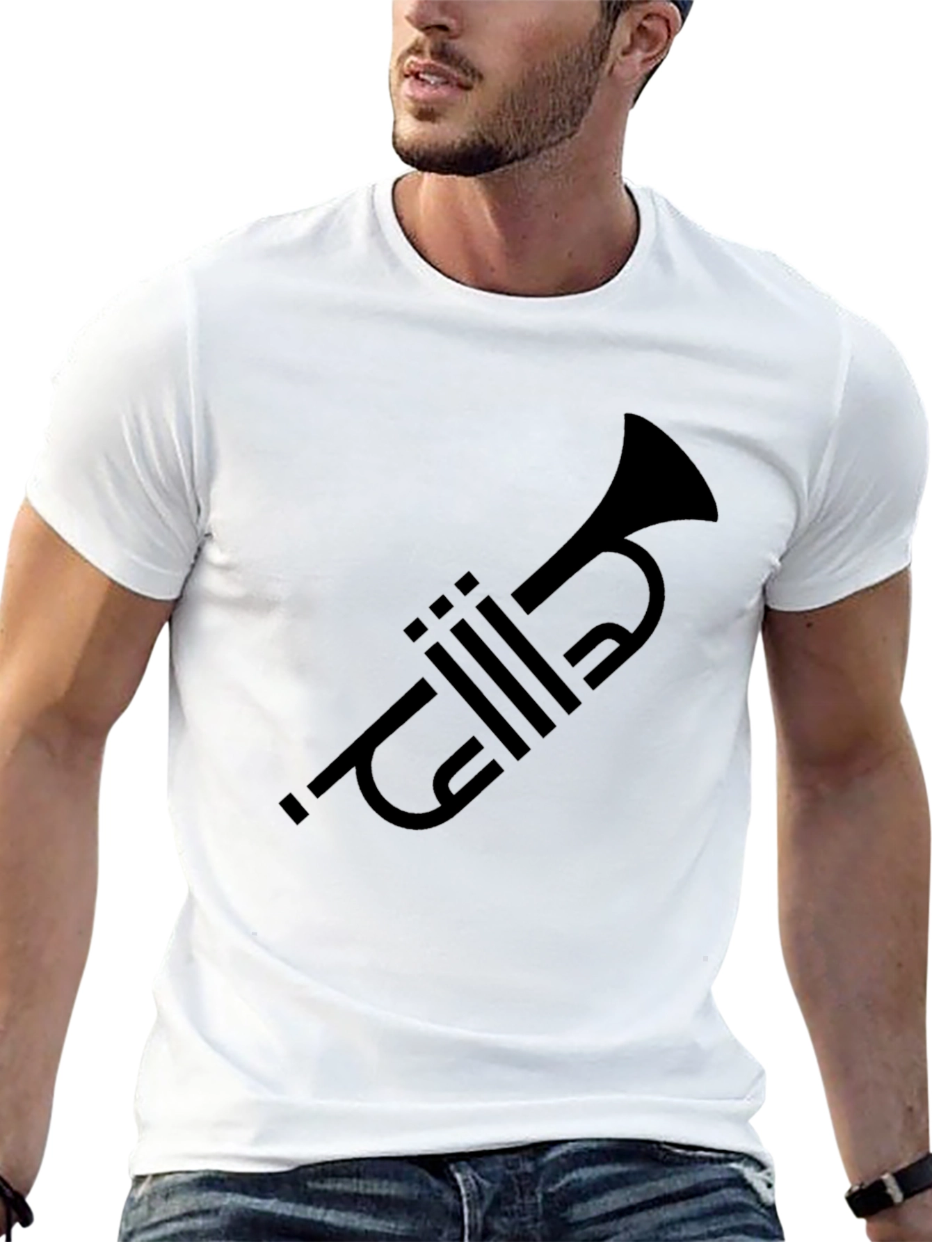 Trumpet Graphic Tee - Black Cotton Musician T-Shirt