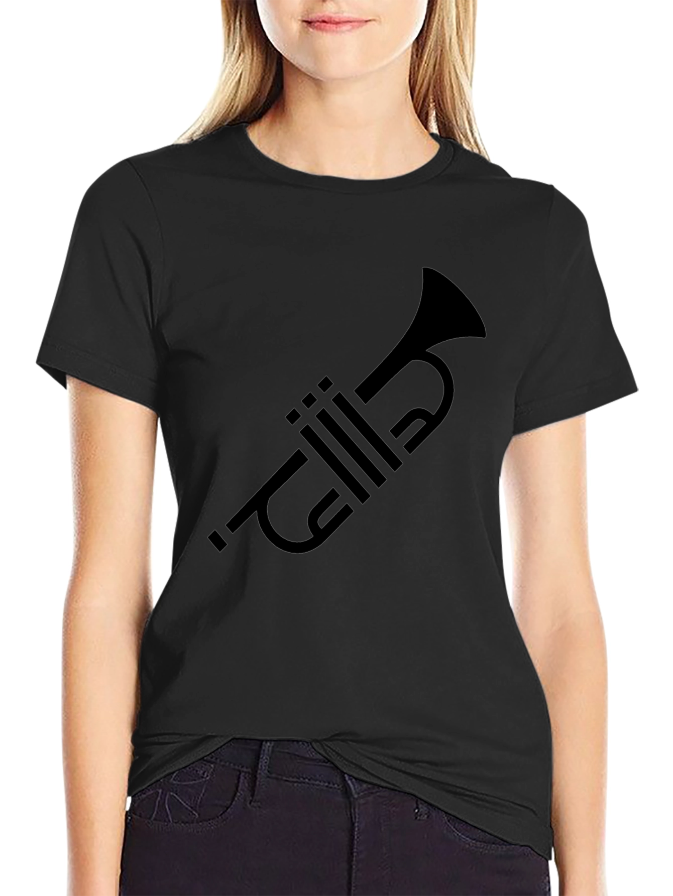 Trumpet Graphic Tee - Black Cotton Musician T-Shirt
