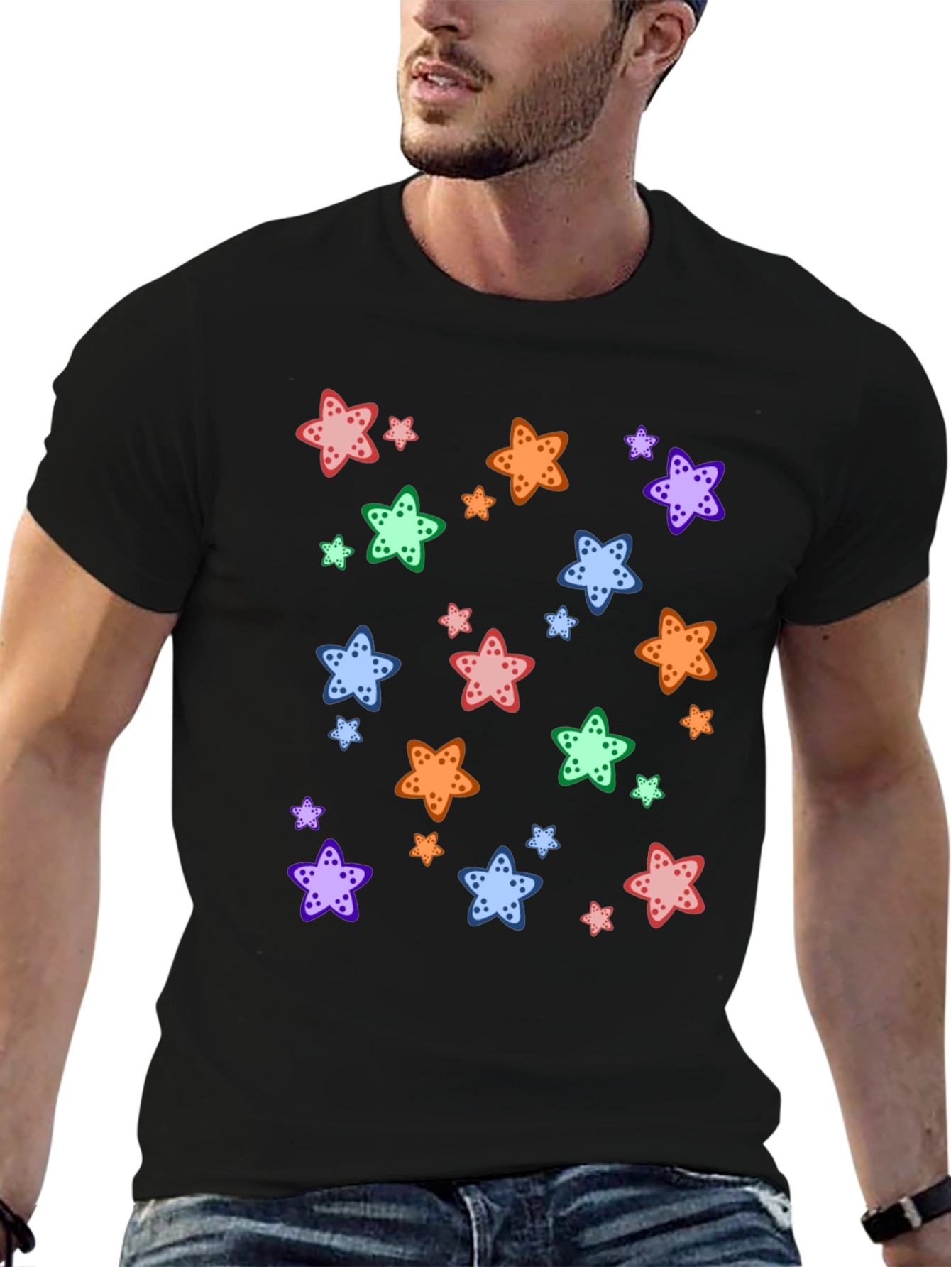 Starfish Pattern Black T-Shirt