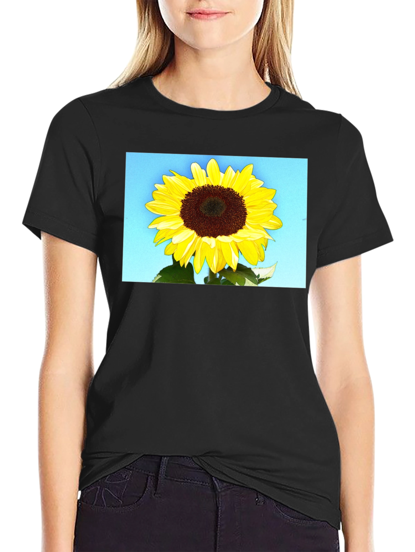 Sunflower Graphic Tee - Black Cotton Casual Wear
