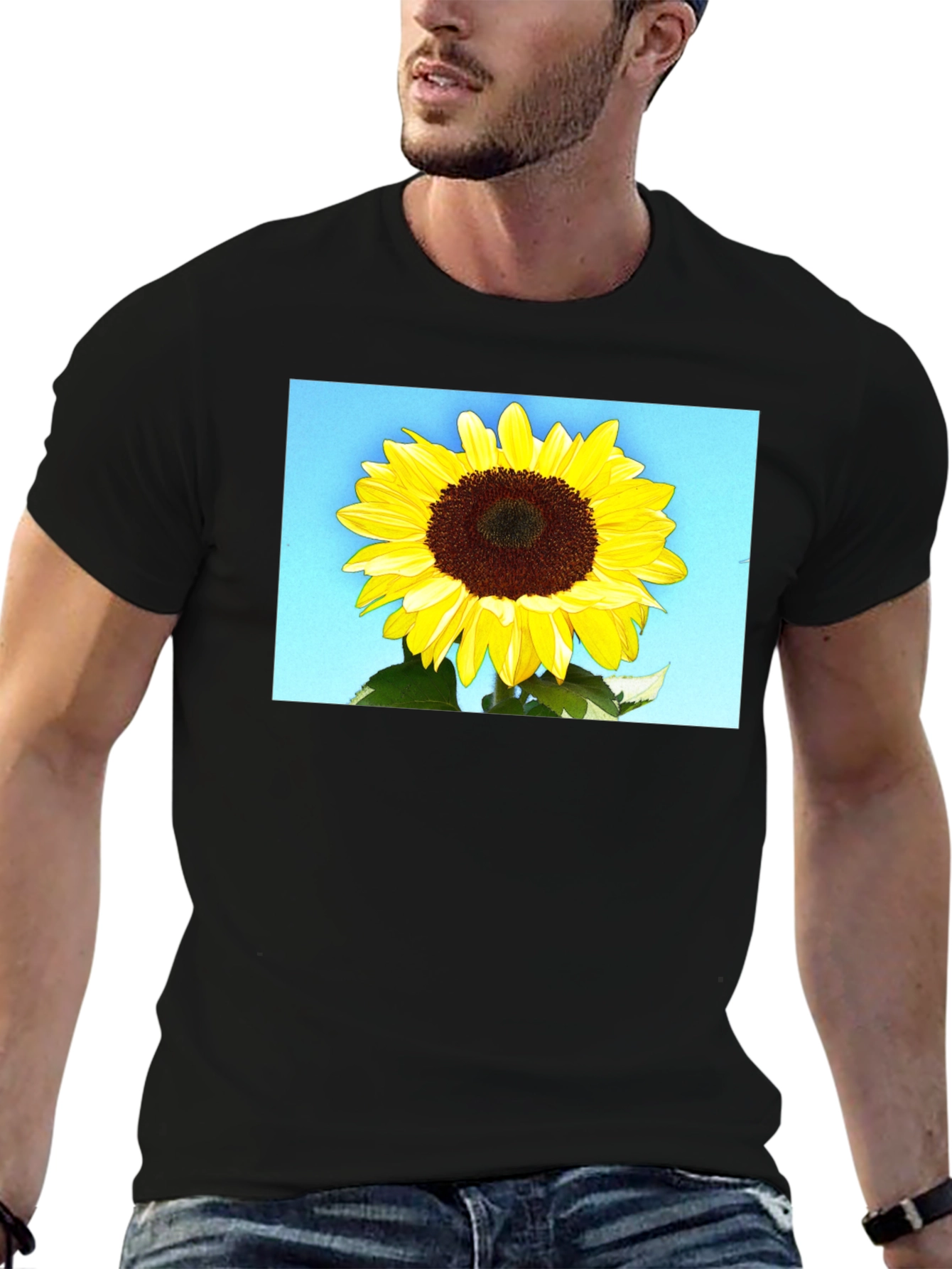 Sunflower Graphic Tee - Black Cotton Casual Wear